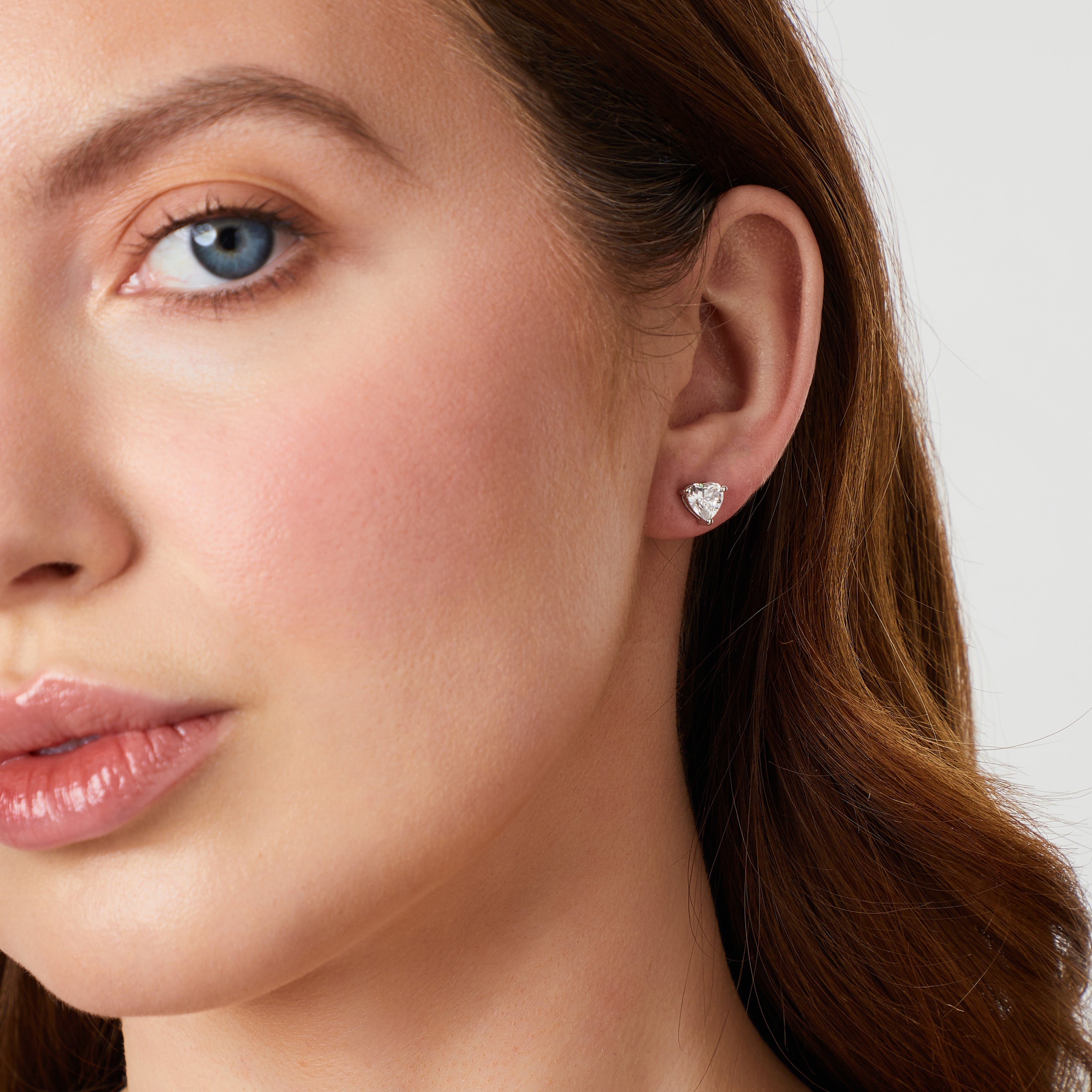 Sterling Silver Heart Solitaire  Earrings