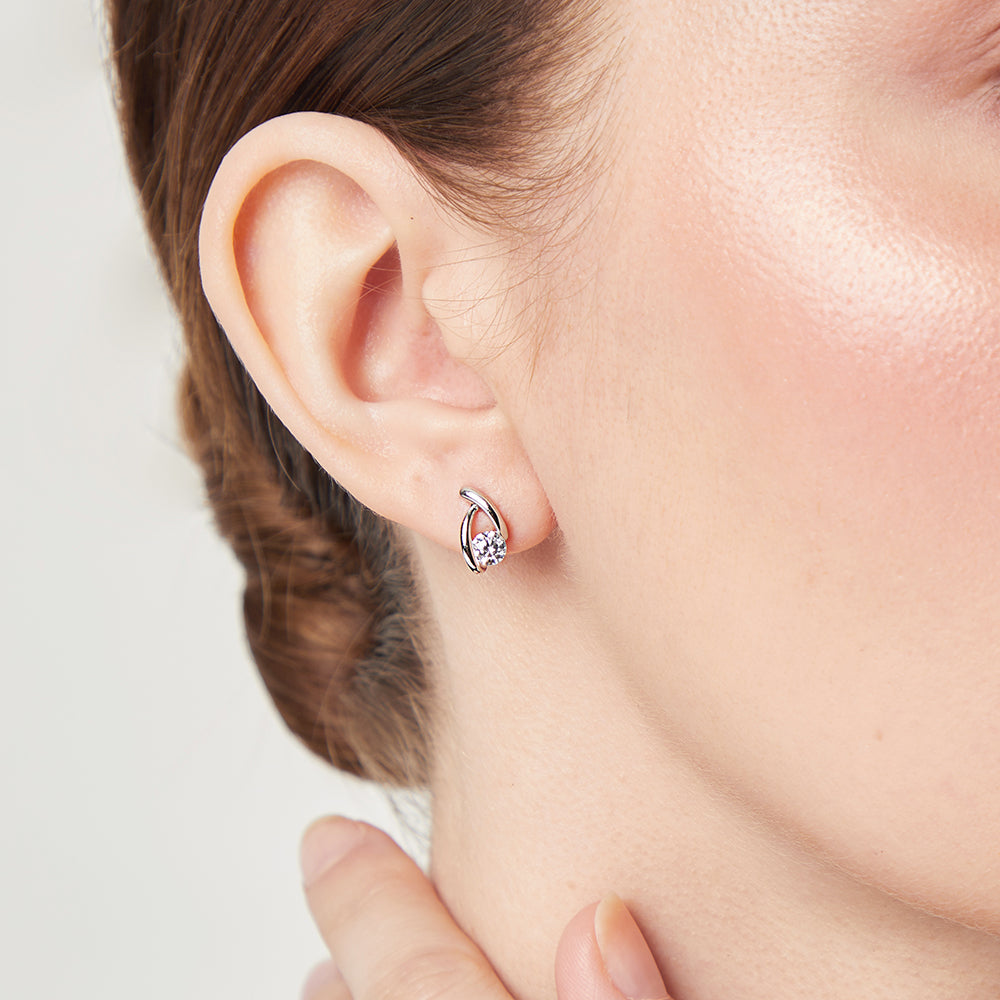 Sterling Silver Cubic Zirconia Wishbone Stud Earrings