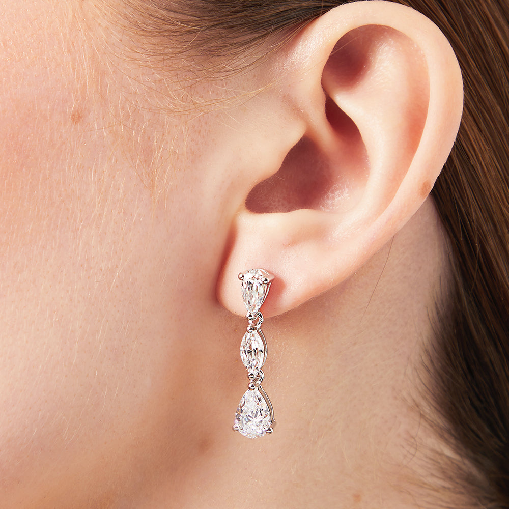 Sterling Silver Pear Marquise Shape Drop Earrings