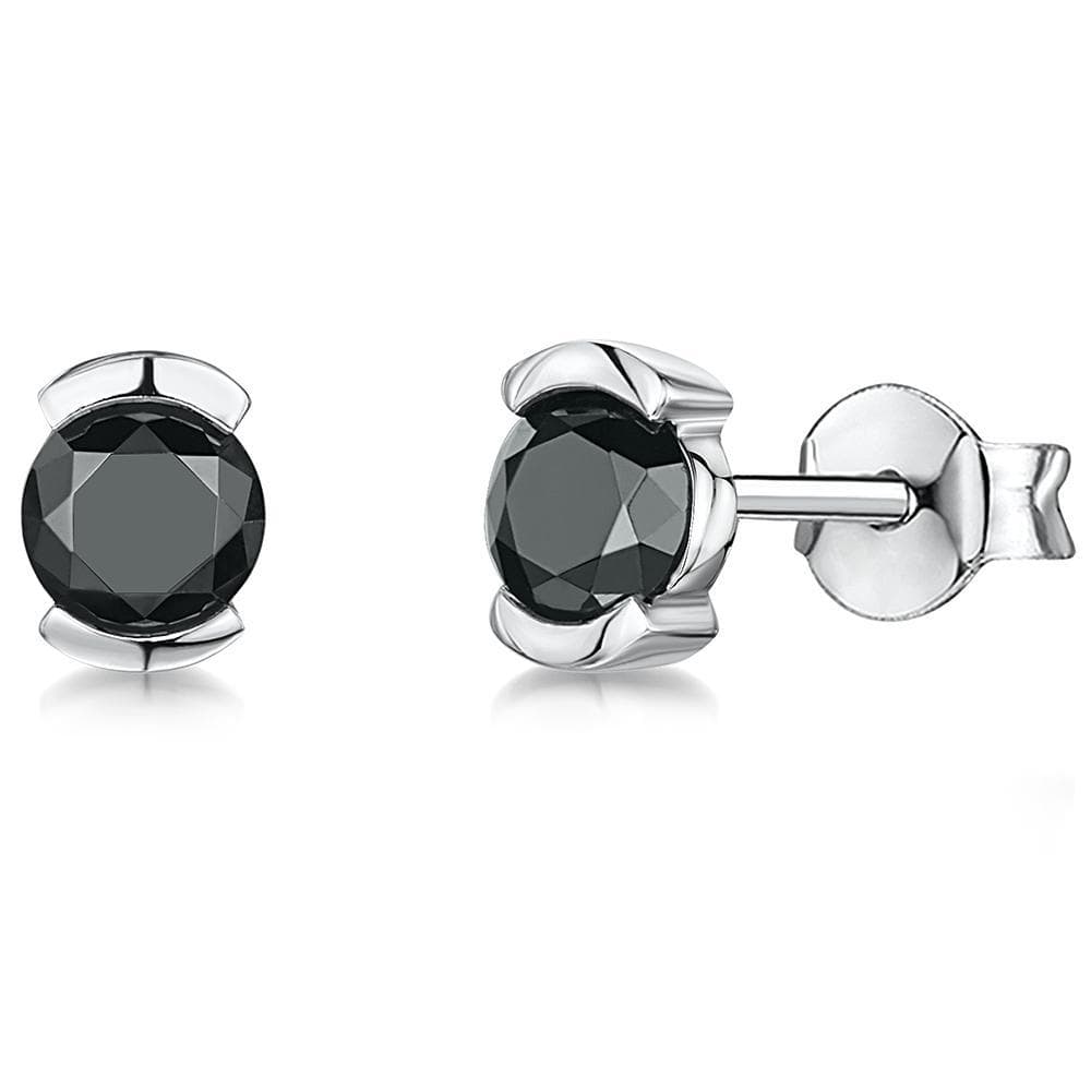 Sterling Silver Half Bezel Set Black Zirconia Stud  Earrings
