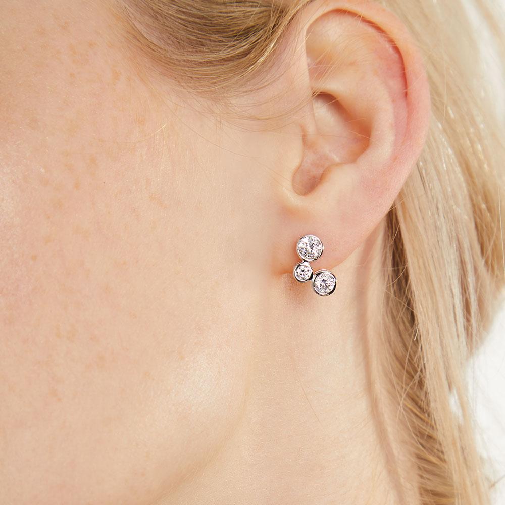 Sterling Silver Three Stone Bubble Earrings