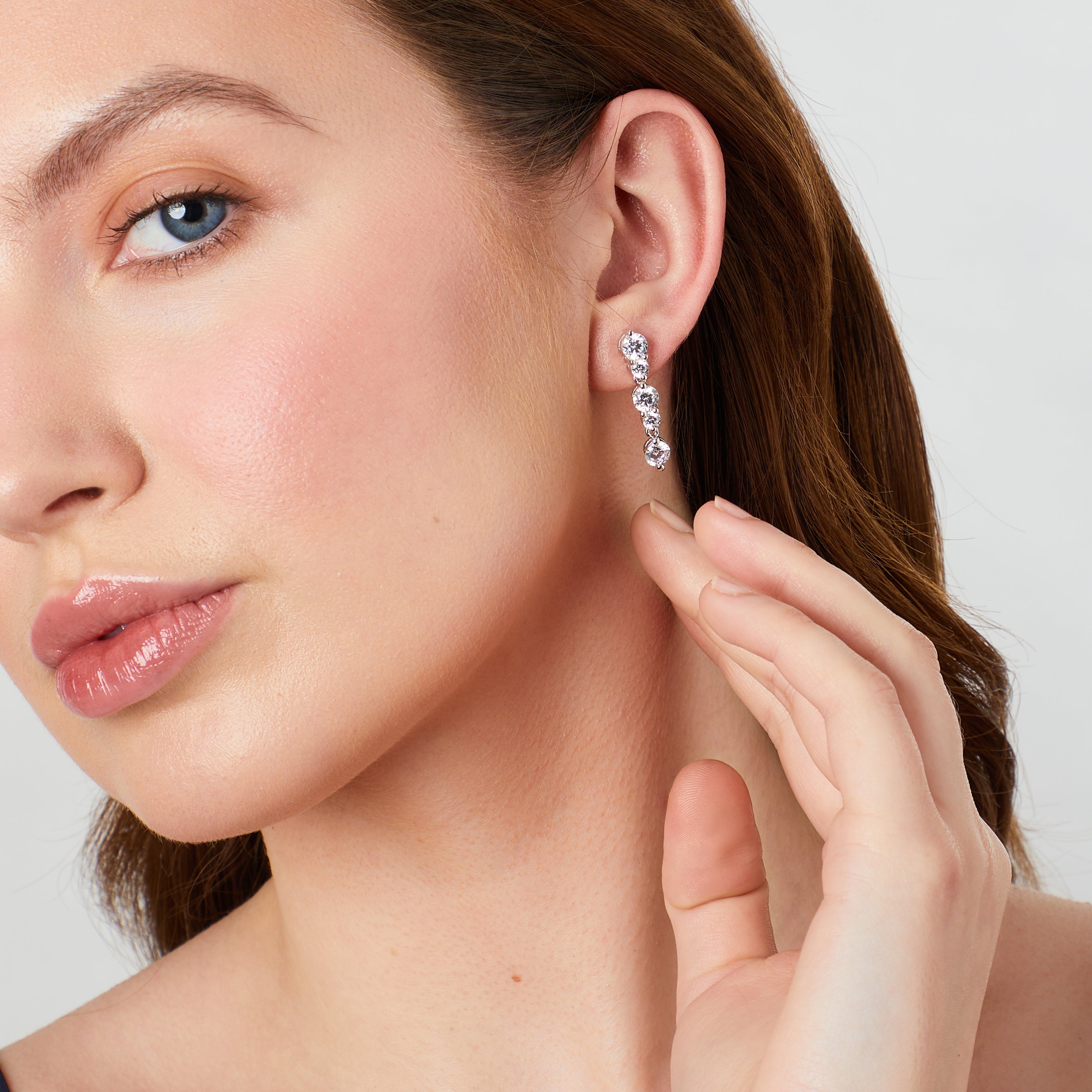 Sterling Silver Cubic Zirconia Five Stone Drop Earrings
