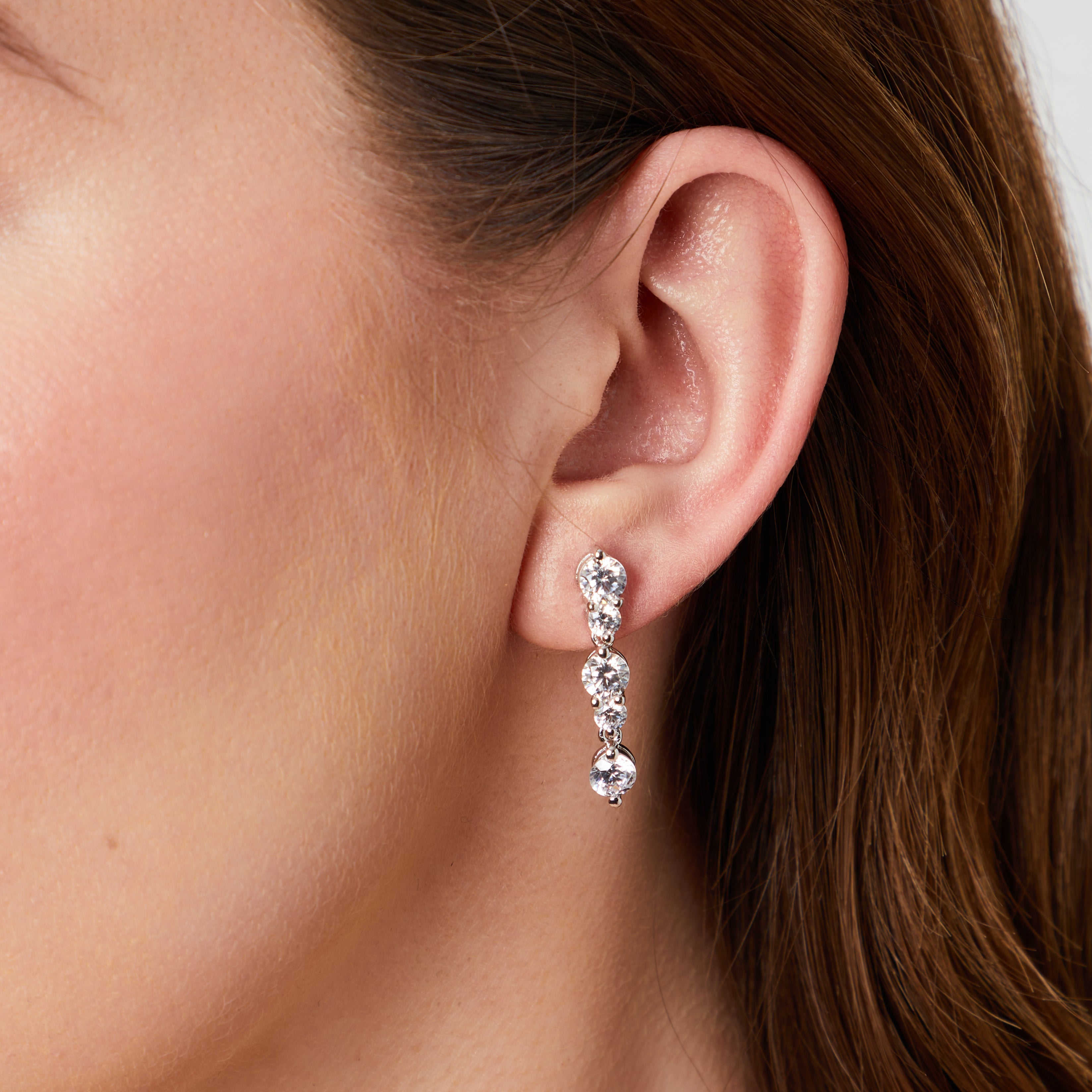 Sterling Silver Cubic Zirconia Five Stone Drop Earrings