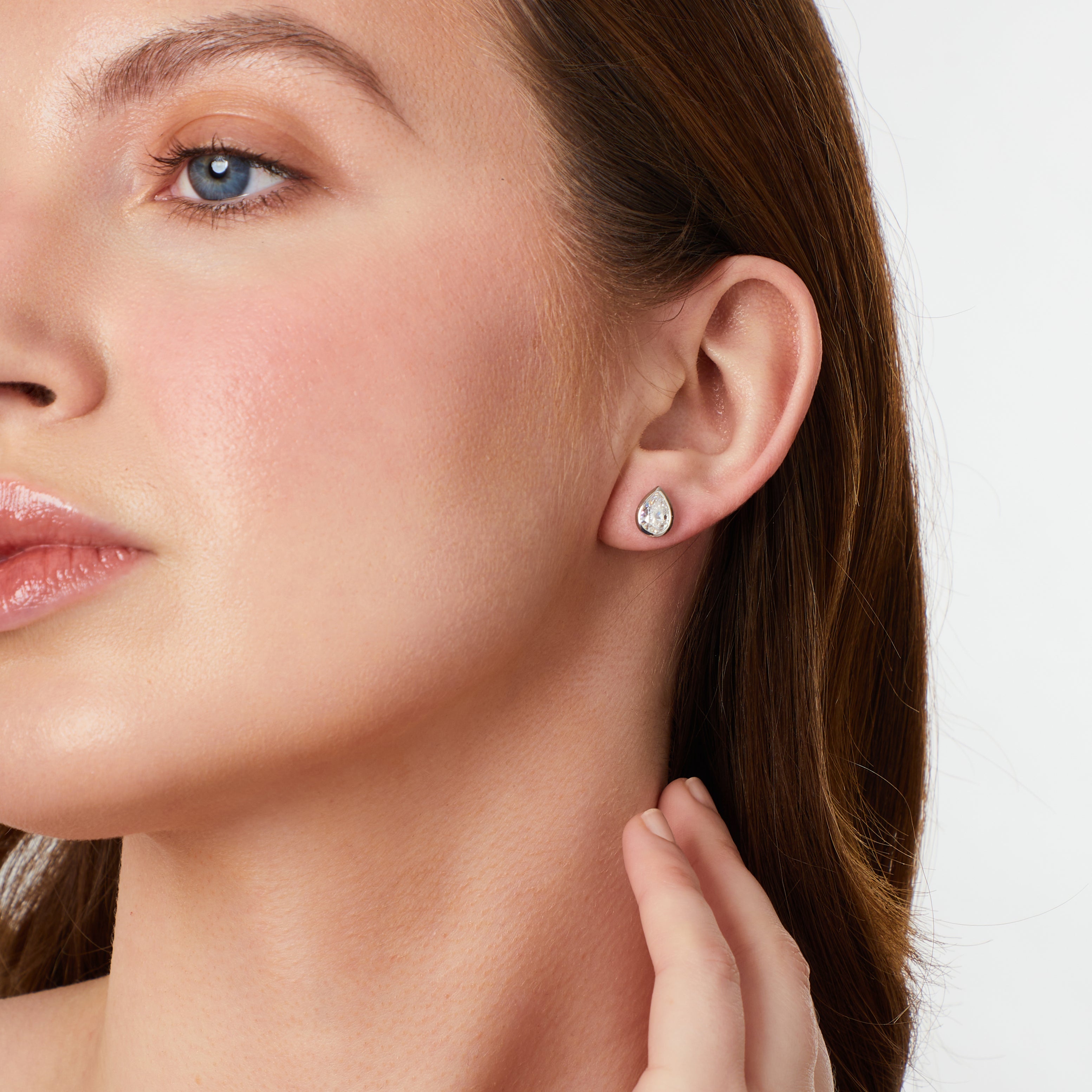 Sterling Silver Tear Drop Shaped CZ Stud Earrings