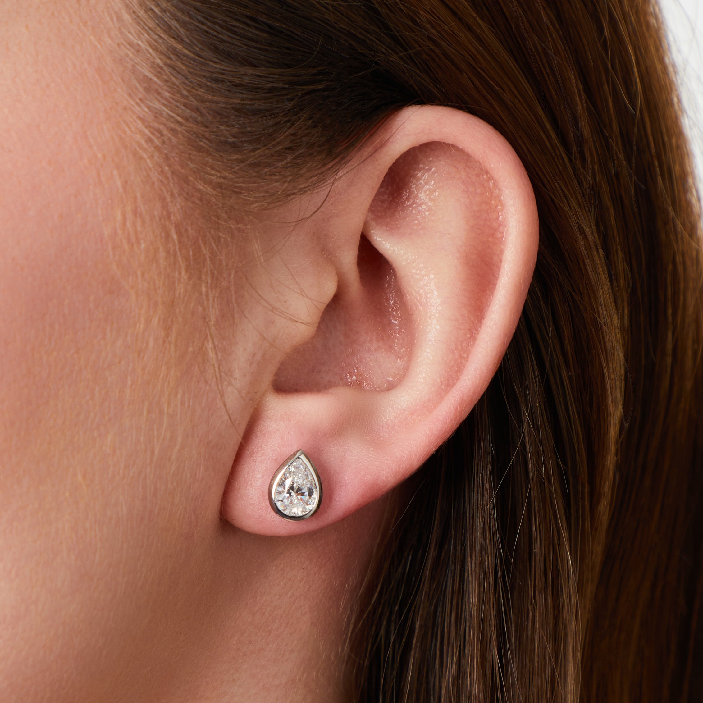 Sterling Silver Tear Drop Shaped CZ Stud Earrings