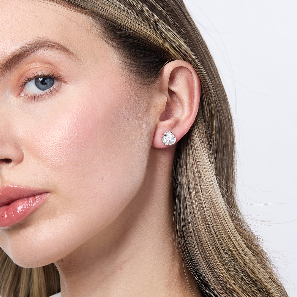 Sterling Silver Stud 3 Petal Cubic Zirconia Stud Earrings