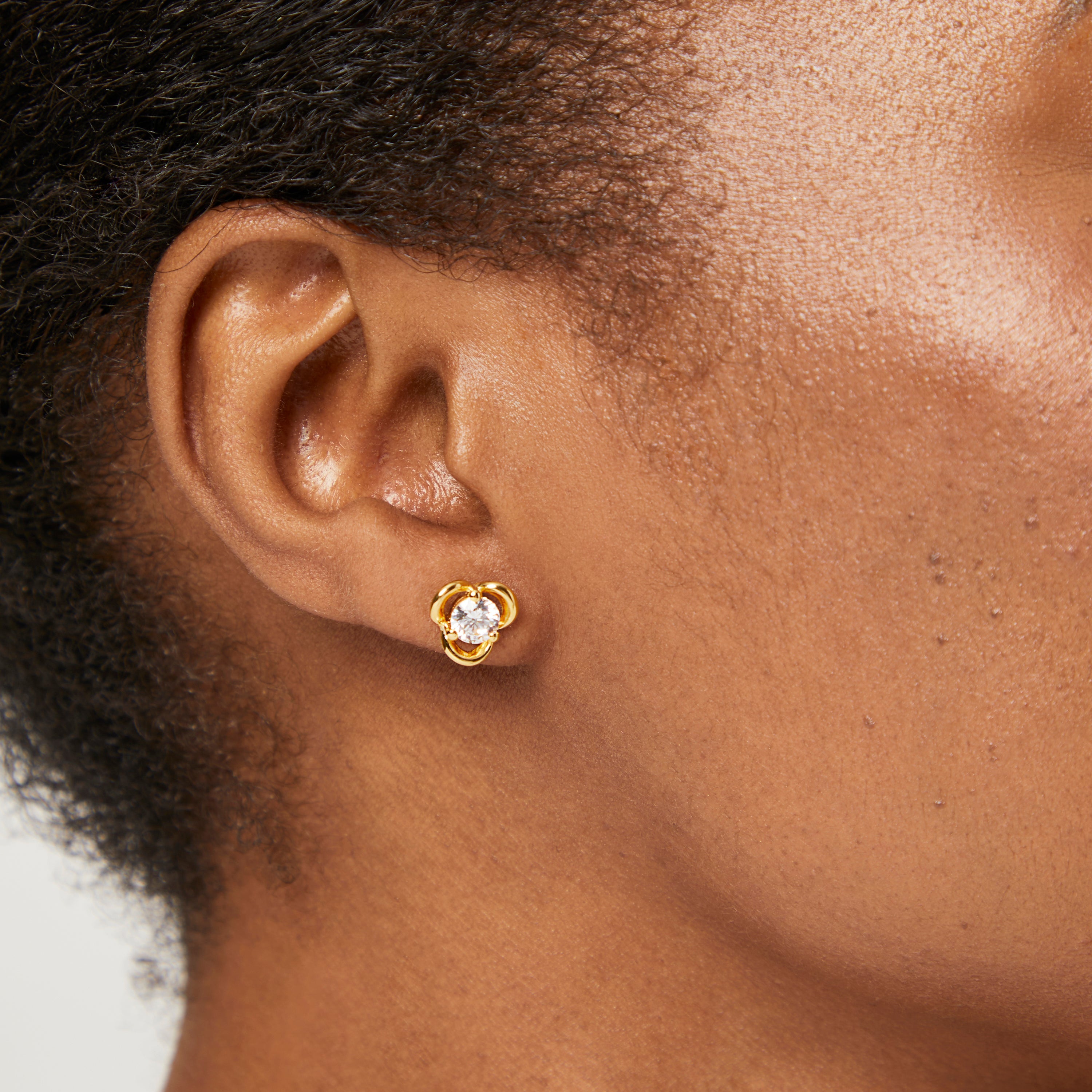 Gold Vermeil Three Flower Zirconia Stud Earrings