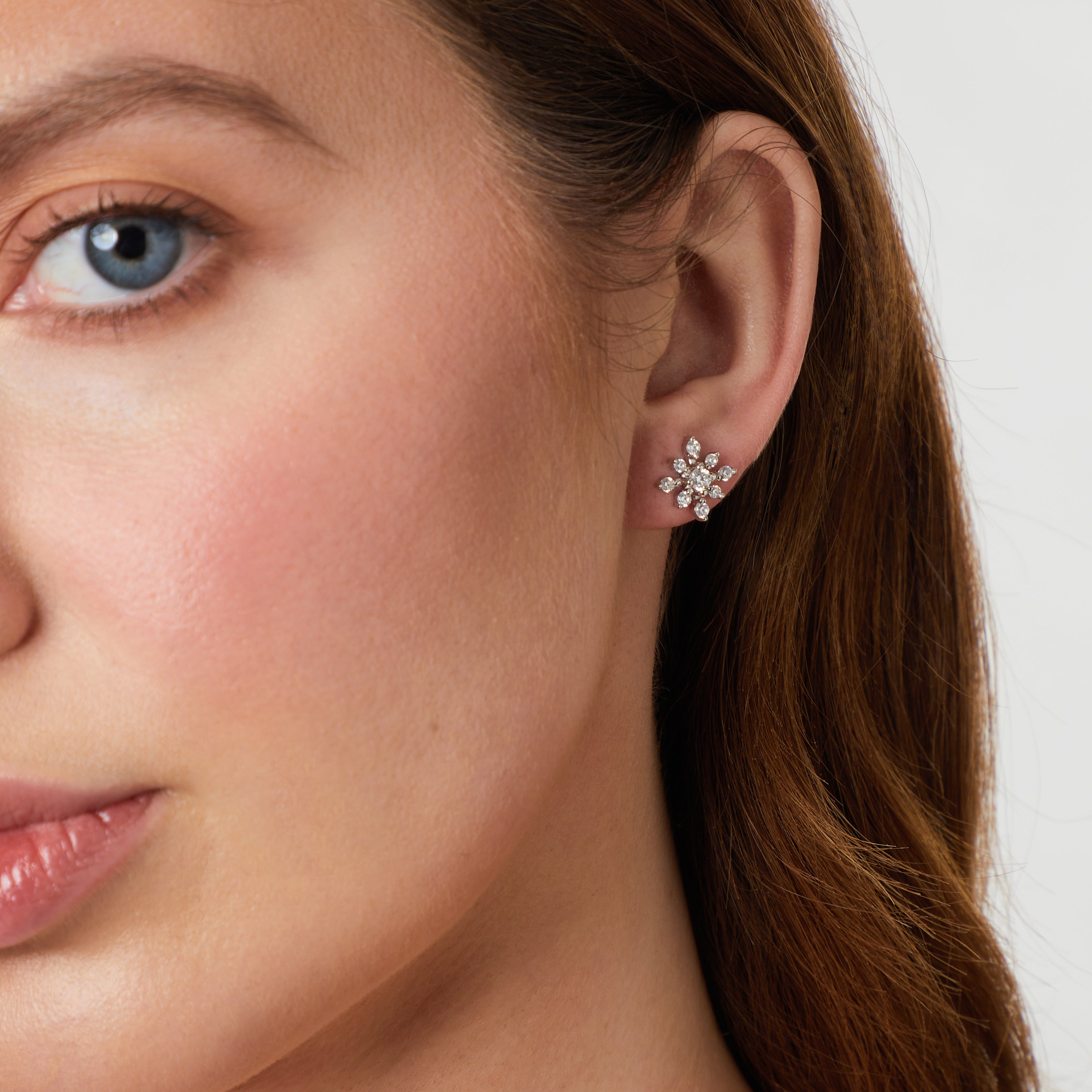 Sterling Silver Cubic Zirconia Spiky Snowflake Earrings