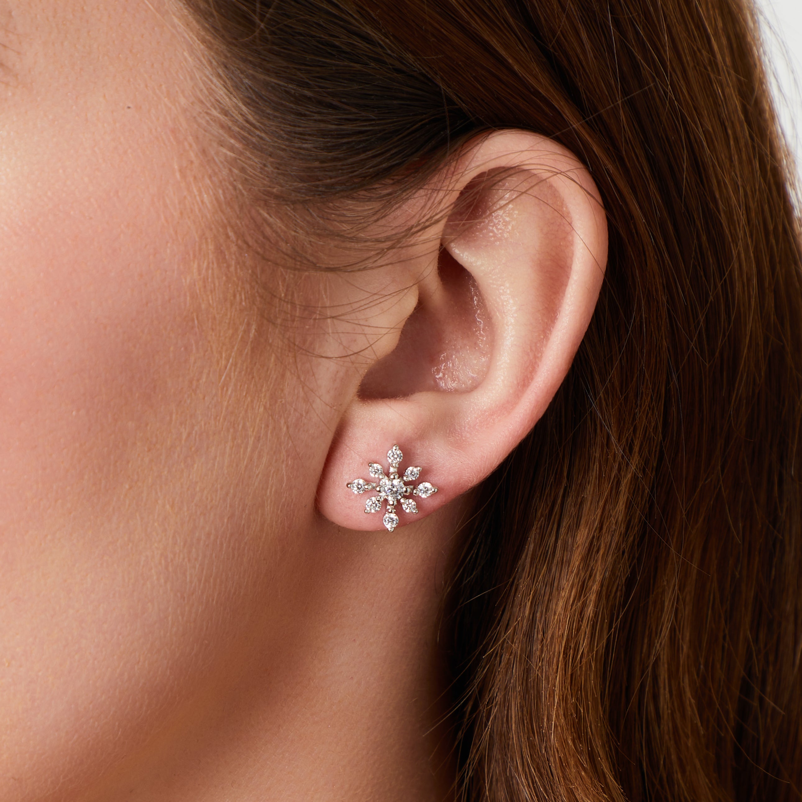 Sterling Silver Cubic Zirconia Spiky Snowflake Earrings