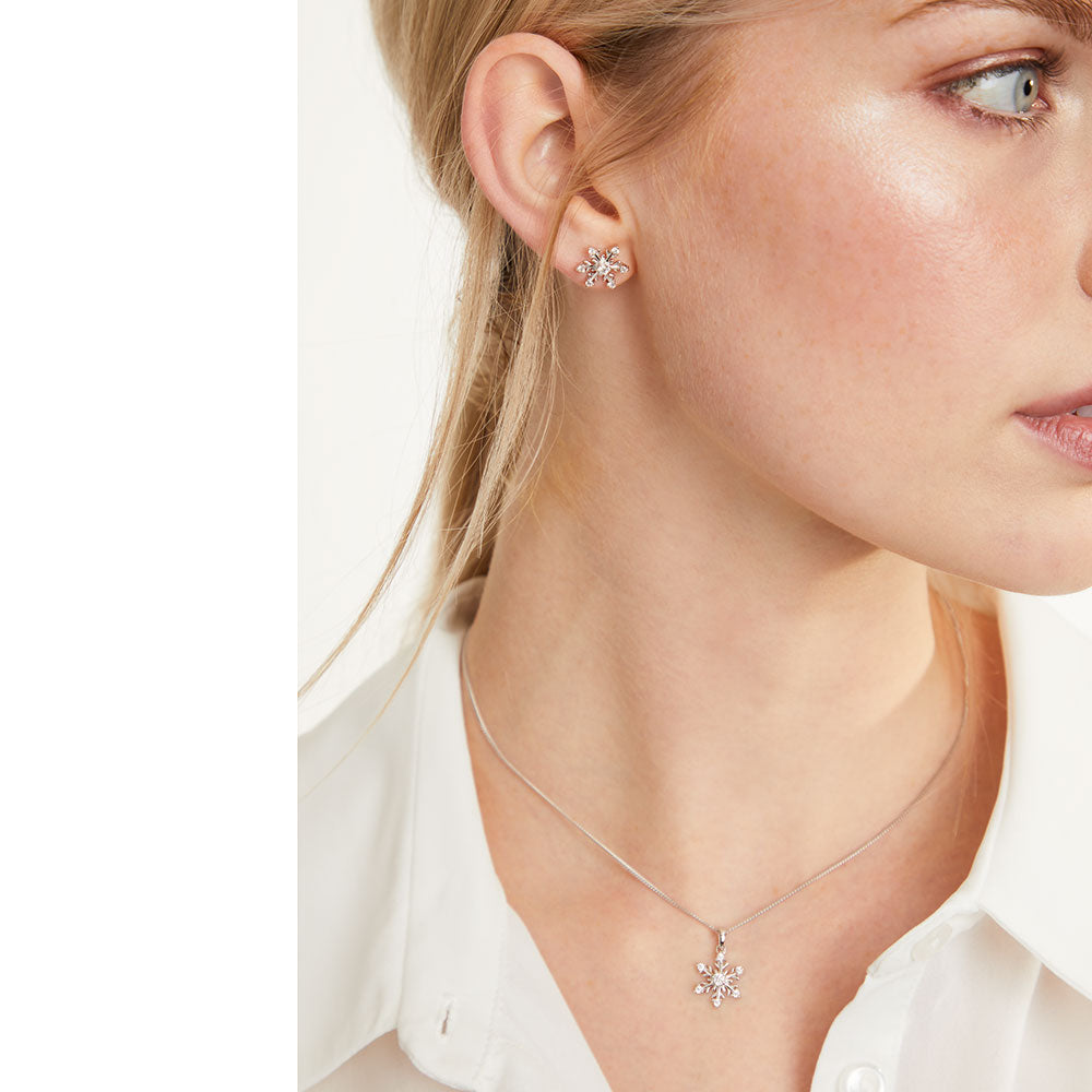 Sterling Silver Snowflake Earrings with Sparkling Cubic Zirconia