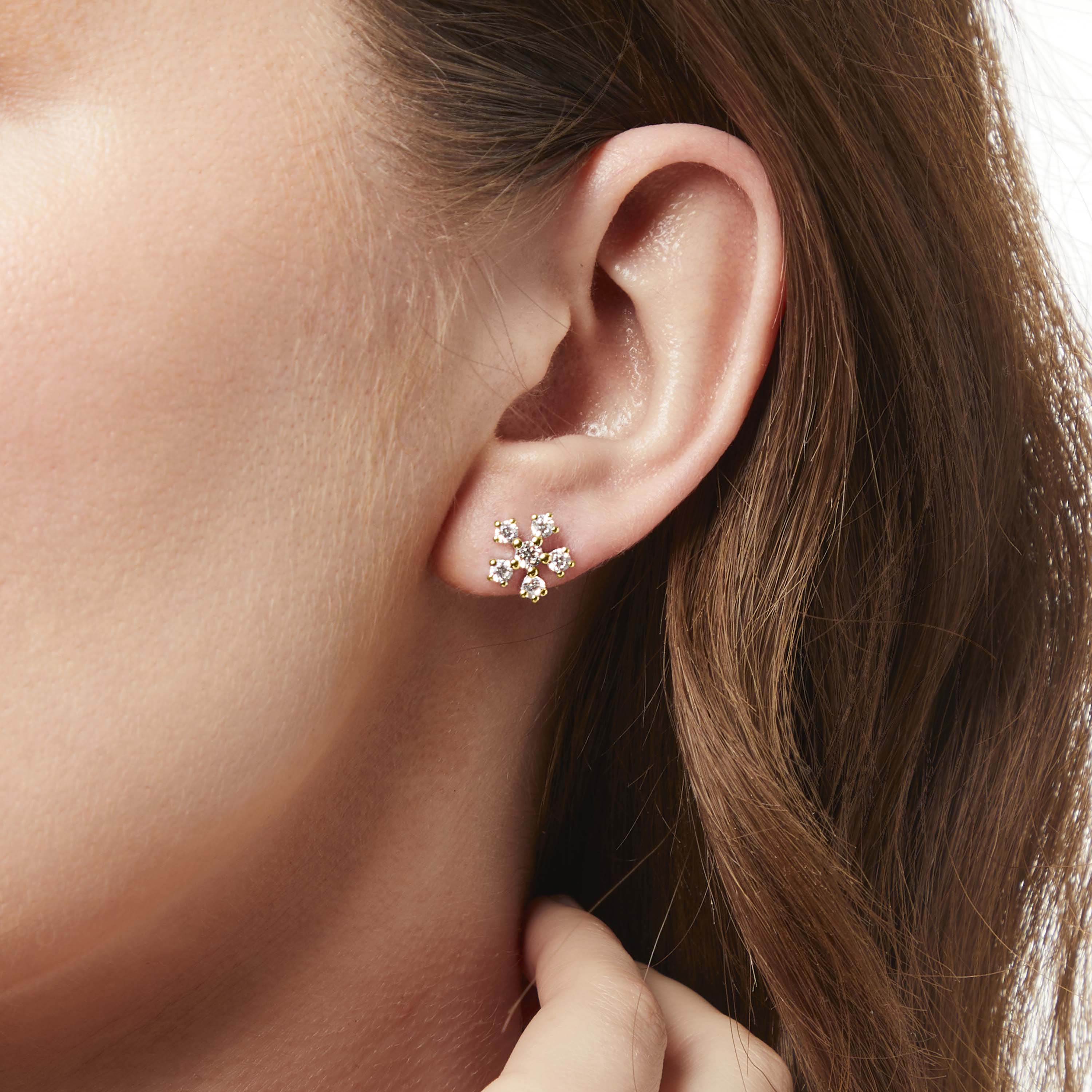 Gold Vermeil  Six Cubic Zirconia Stone Snowflake Earrings