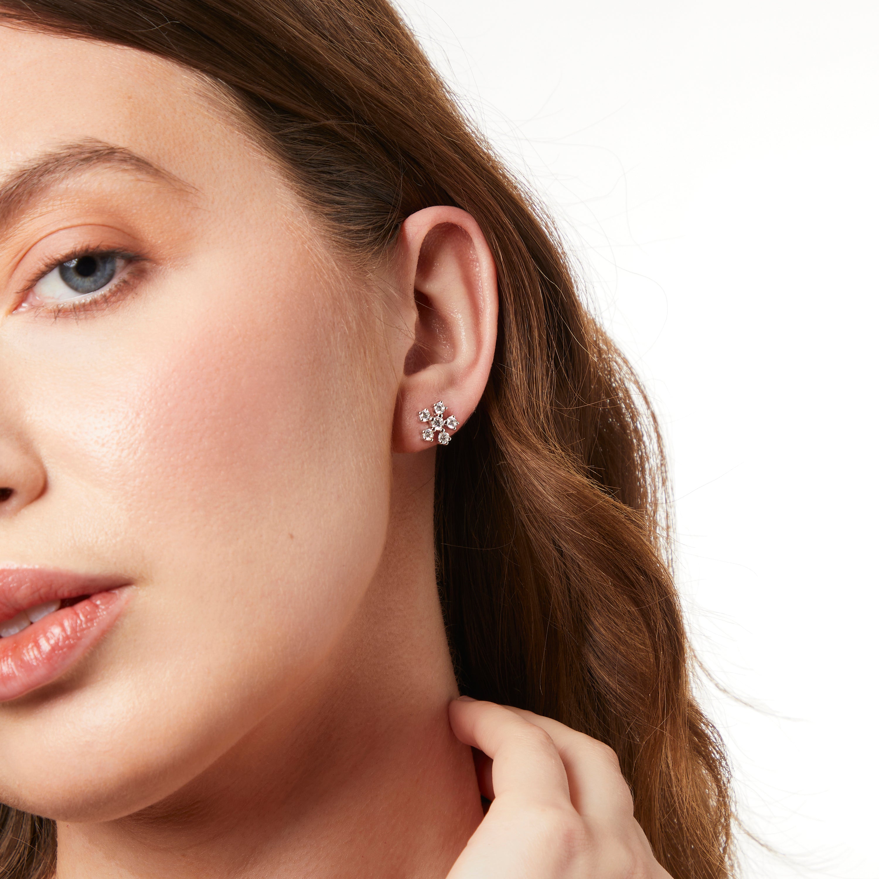Sterling Silver Six Cubic Zirconia Stone Earrings