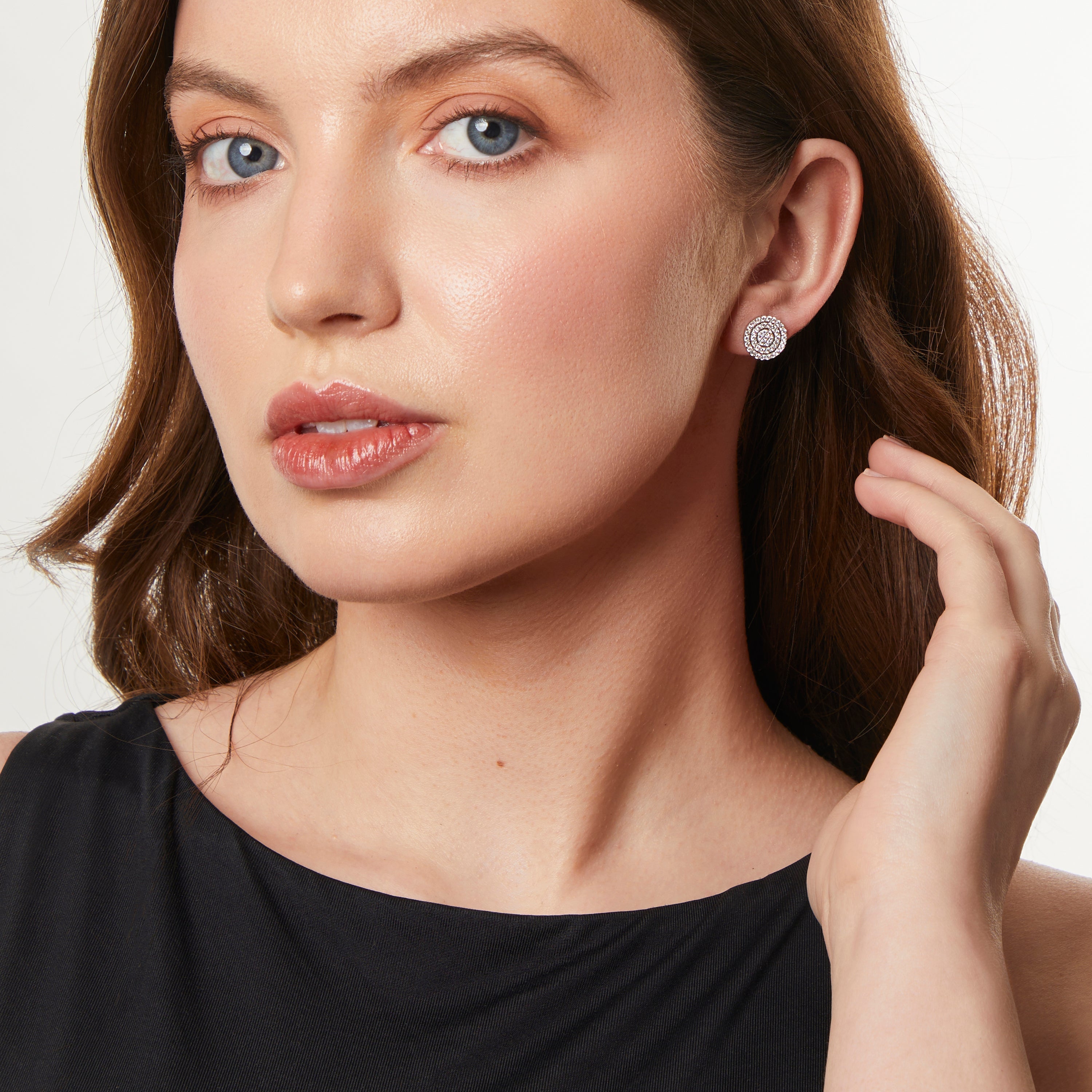 Sterling Silver Pave Circle Stud Earrings