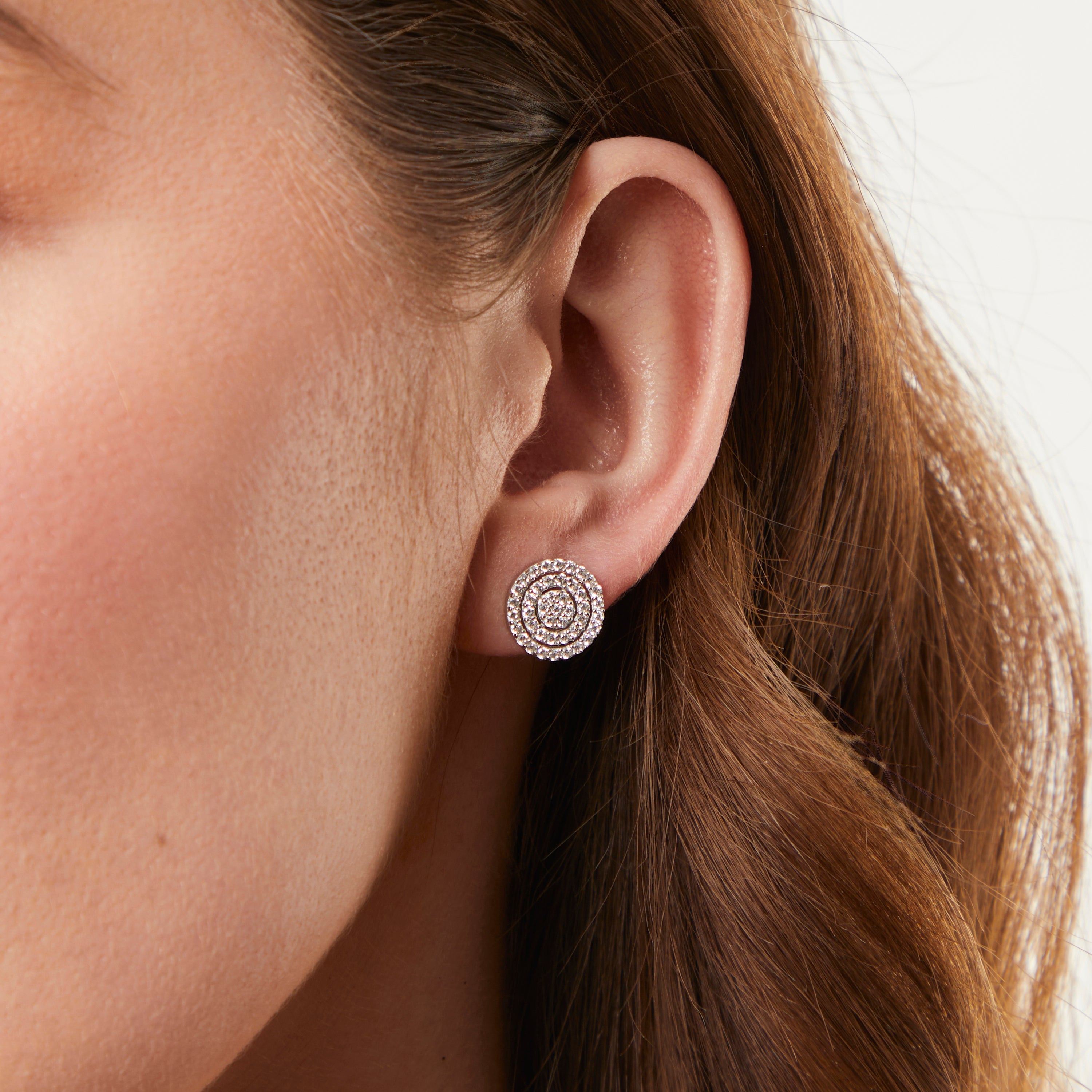 Sterling Silver Pave Circle Stud Earrings