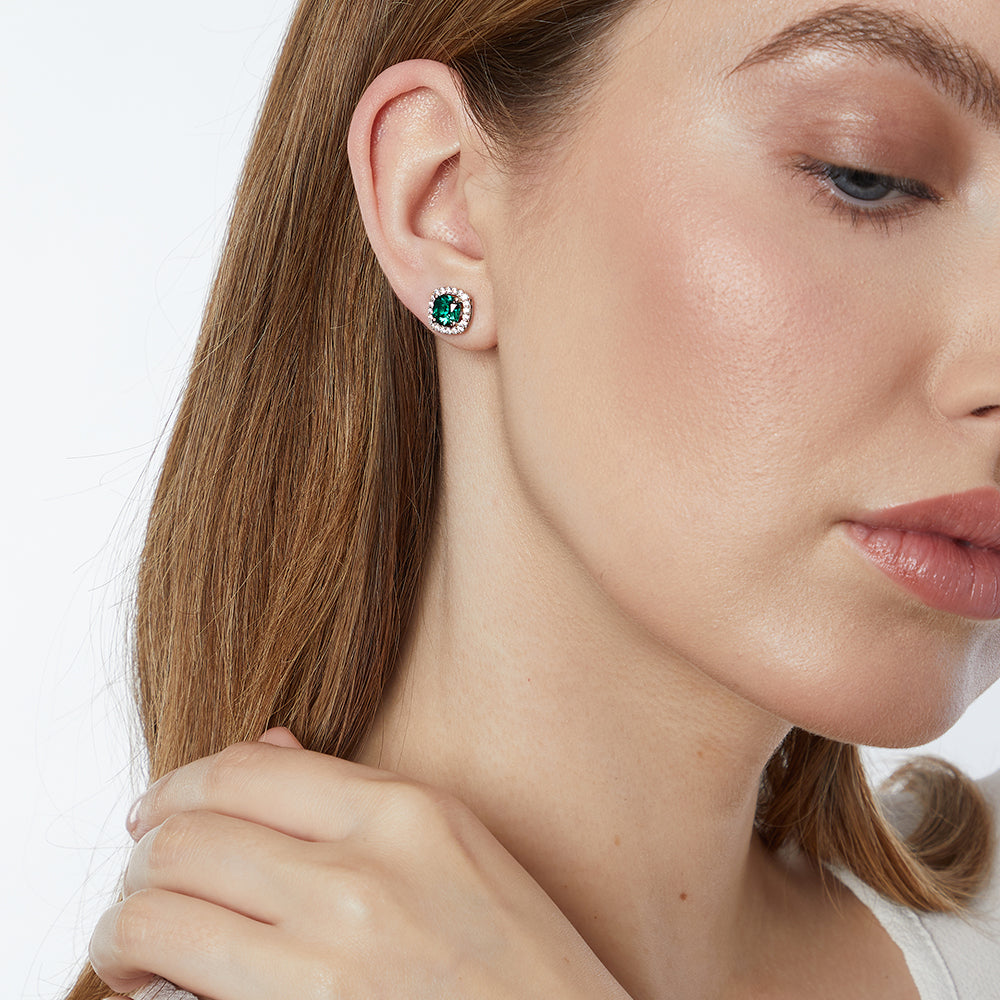 Sterling Silver Emerald Green Halo Earrings