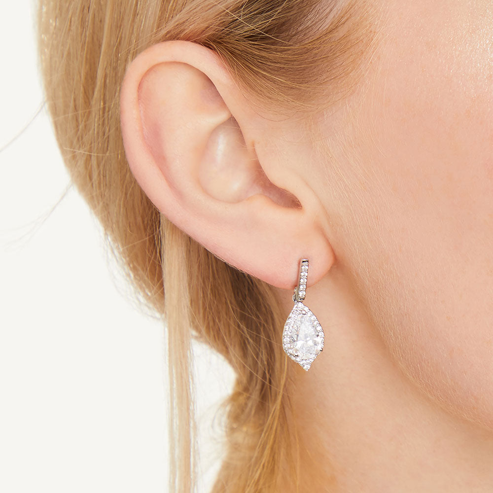 Sterling Silver Pear Shape Halo Earrings