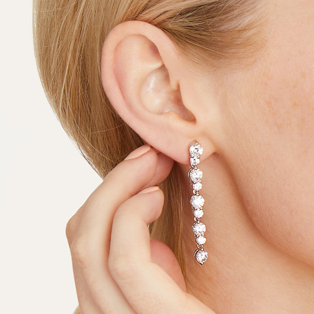 Sterling Silver Long  Drop 9 Stone Earrings