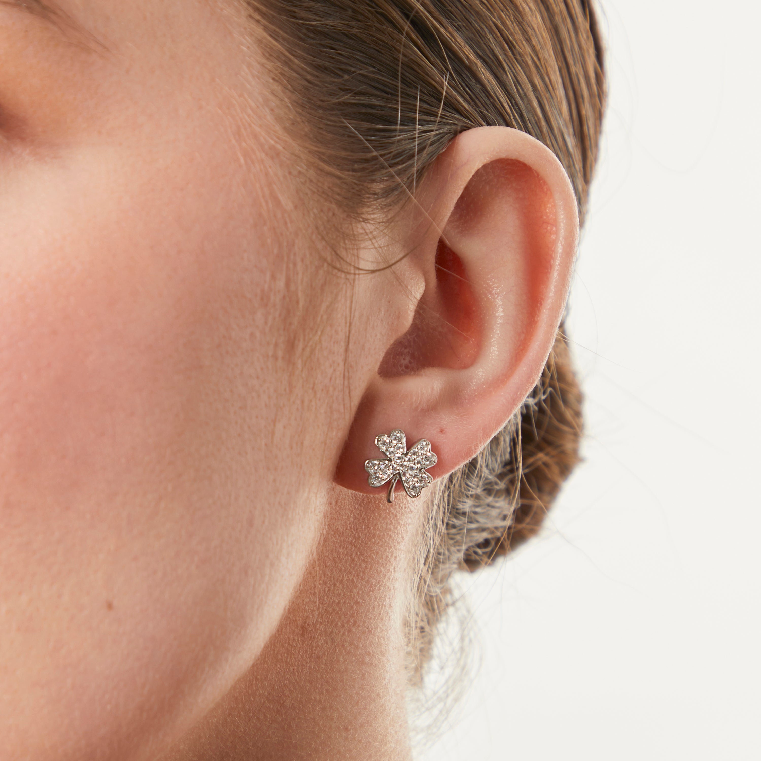Sterling Silver Four Leaf Clover Stud Earrings