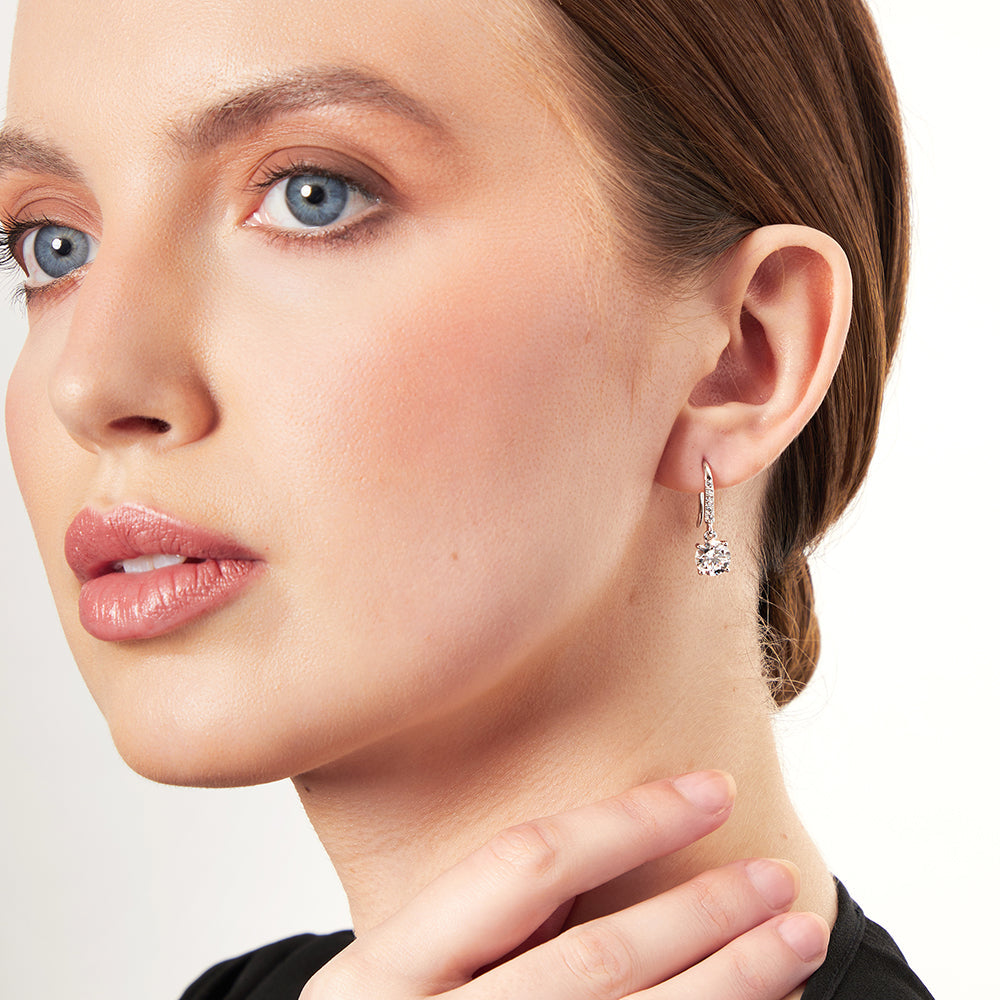 Sterling Silver Solitaire  Fishhook Earrings