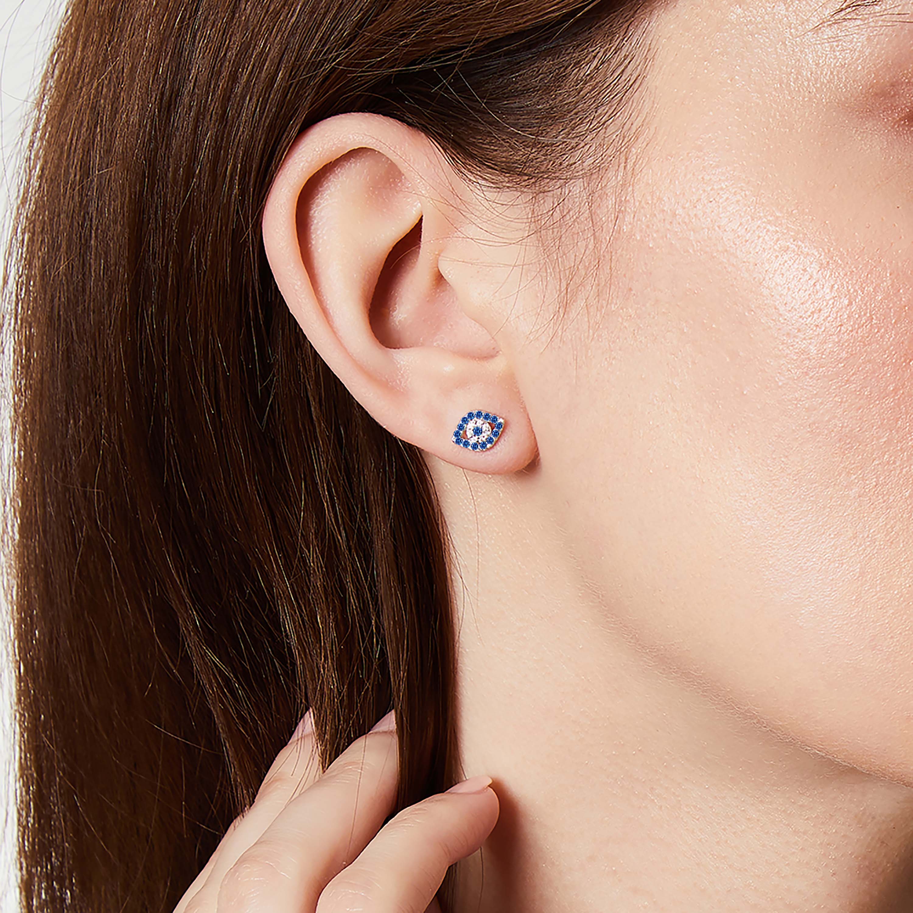 Sterling Silver Earrings Blue Stone Centre And Outline Evil Eye Earrings
