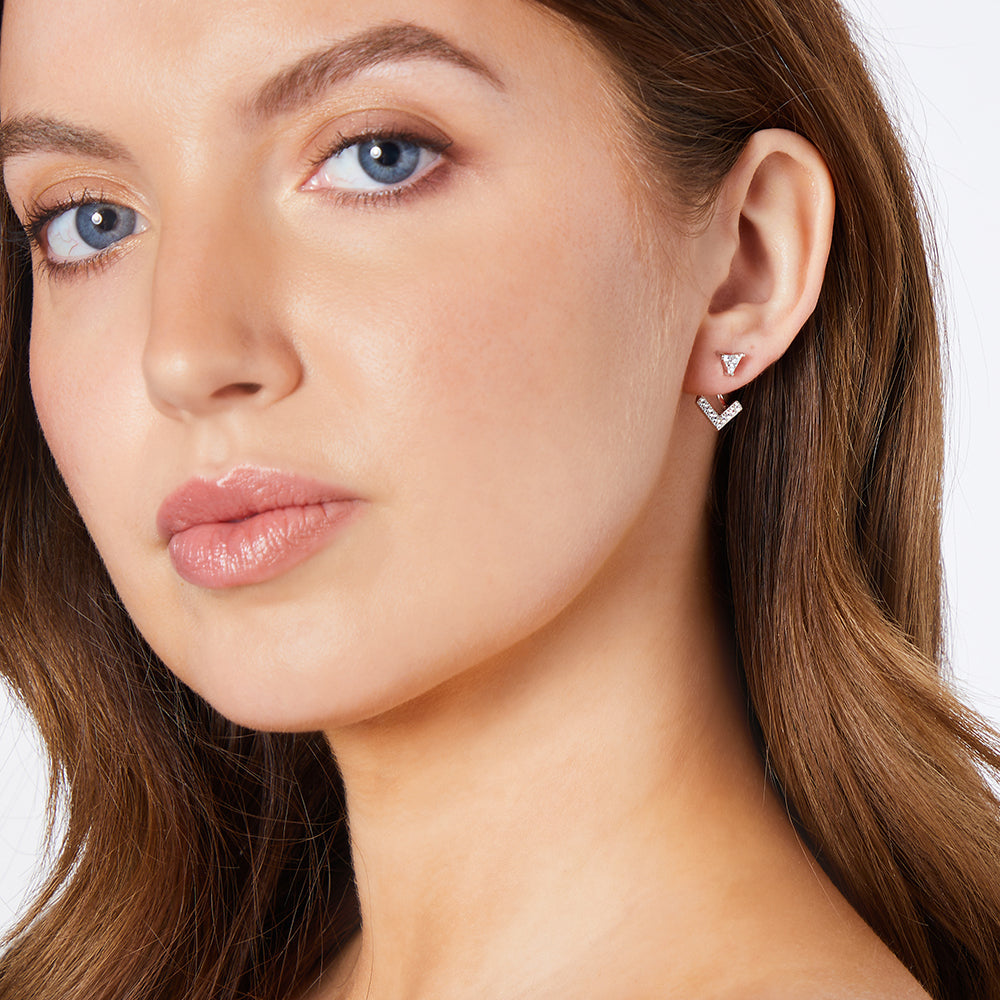 Sterling Silver Jacket Earrings With  Cubic Zirconia