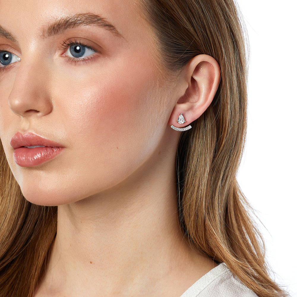Sterling Silver  Cubic Zirconia  Pear Bale  Earrings