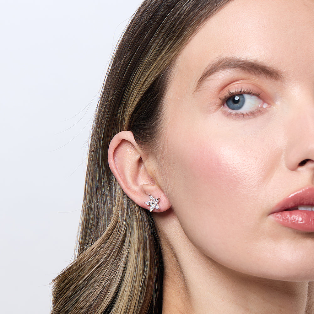 Sterling Silver Small Stud Multi Heart Flower Earrings