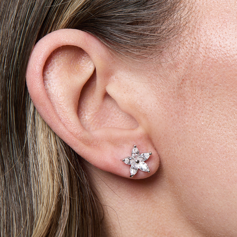 Sterling Silver Small Stud Multi Heart Flower Earrings
