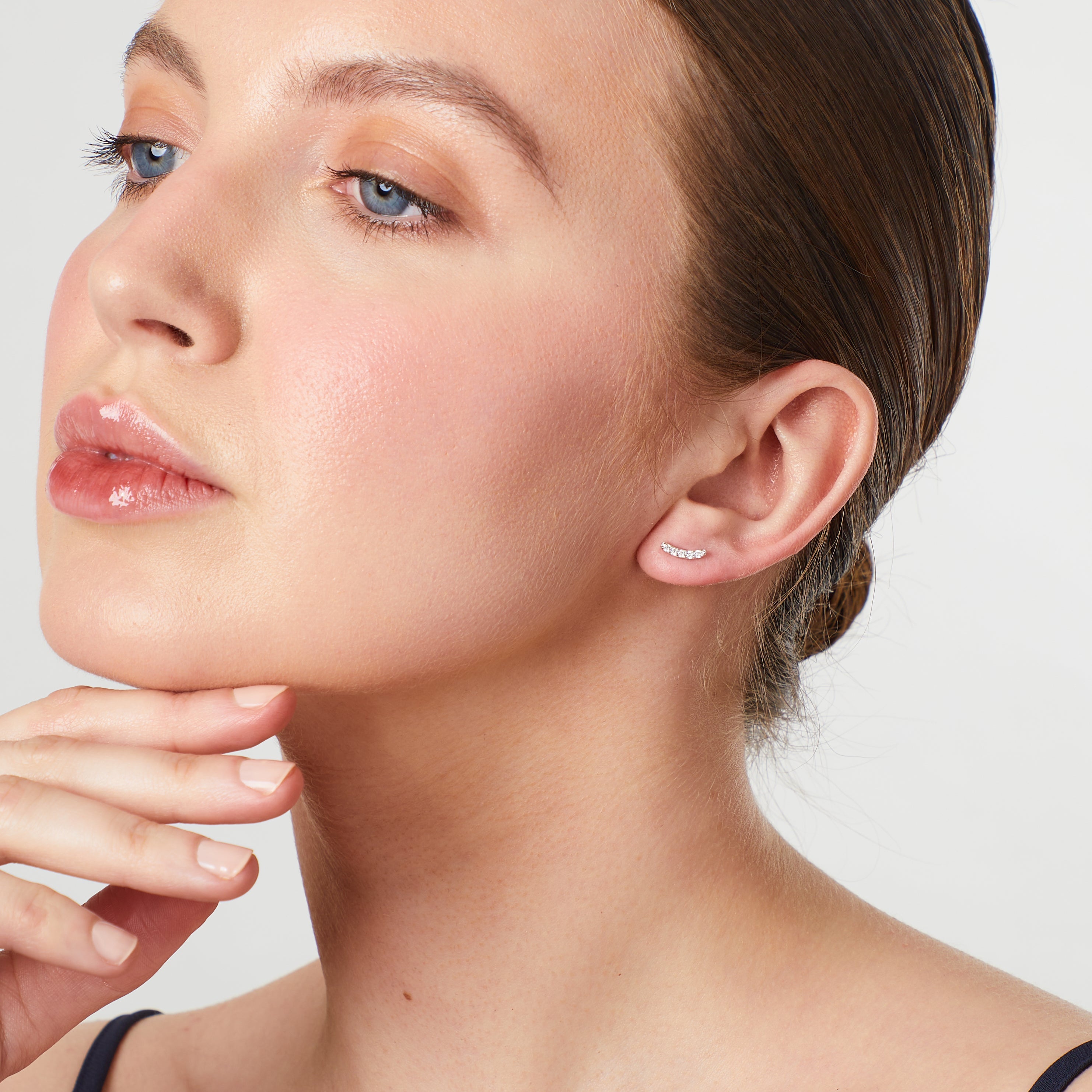 Sterling Silver Short Curved Stud Earrings