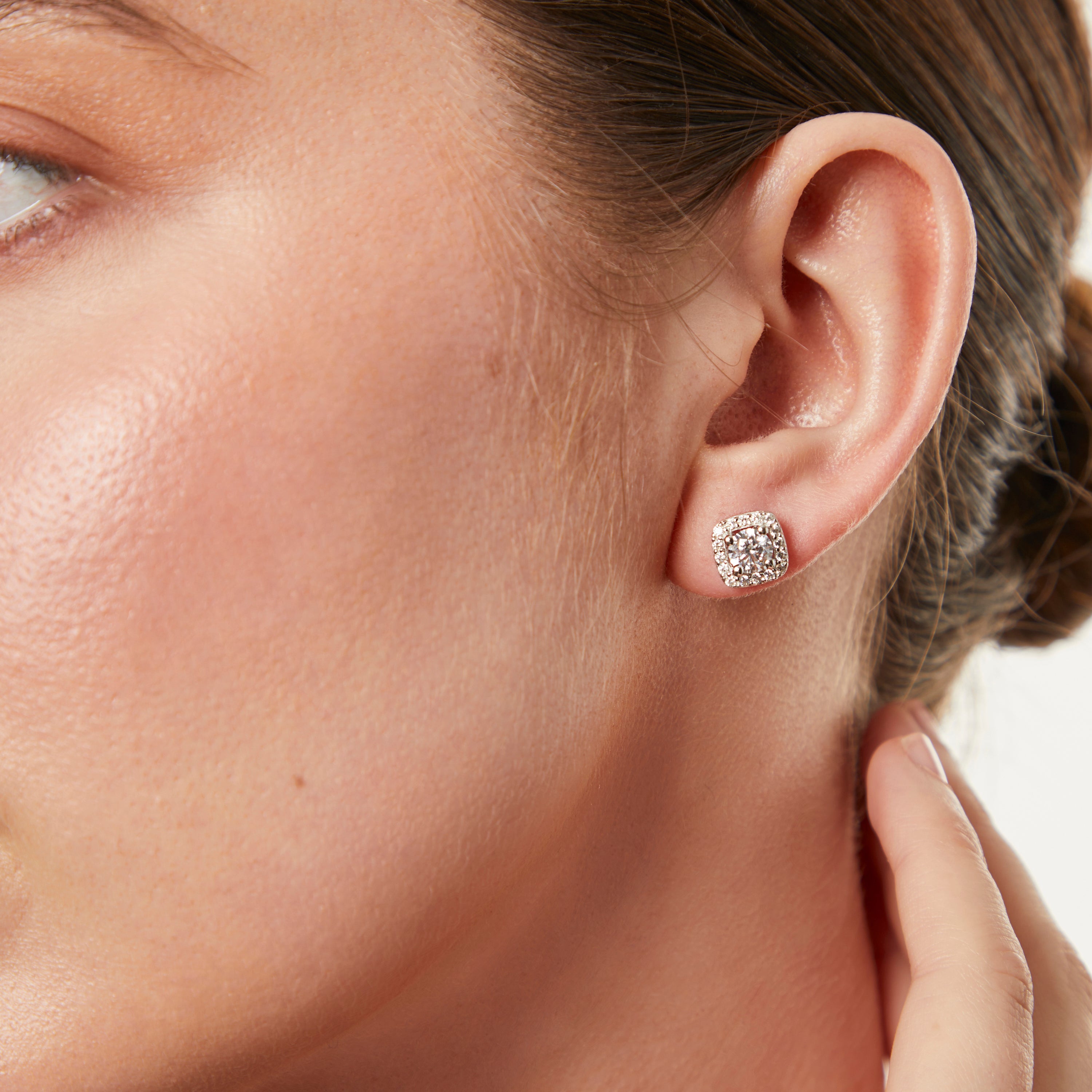 Sterling Silver Cushion Cut Halo Earrings