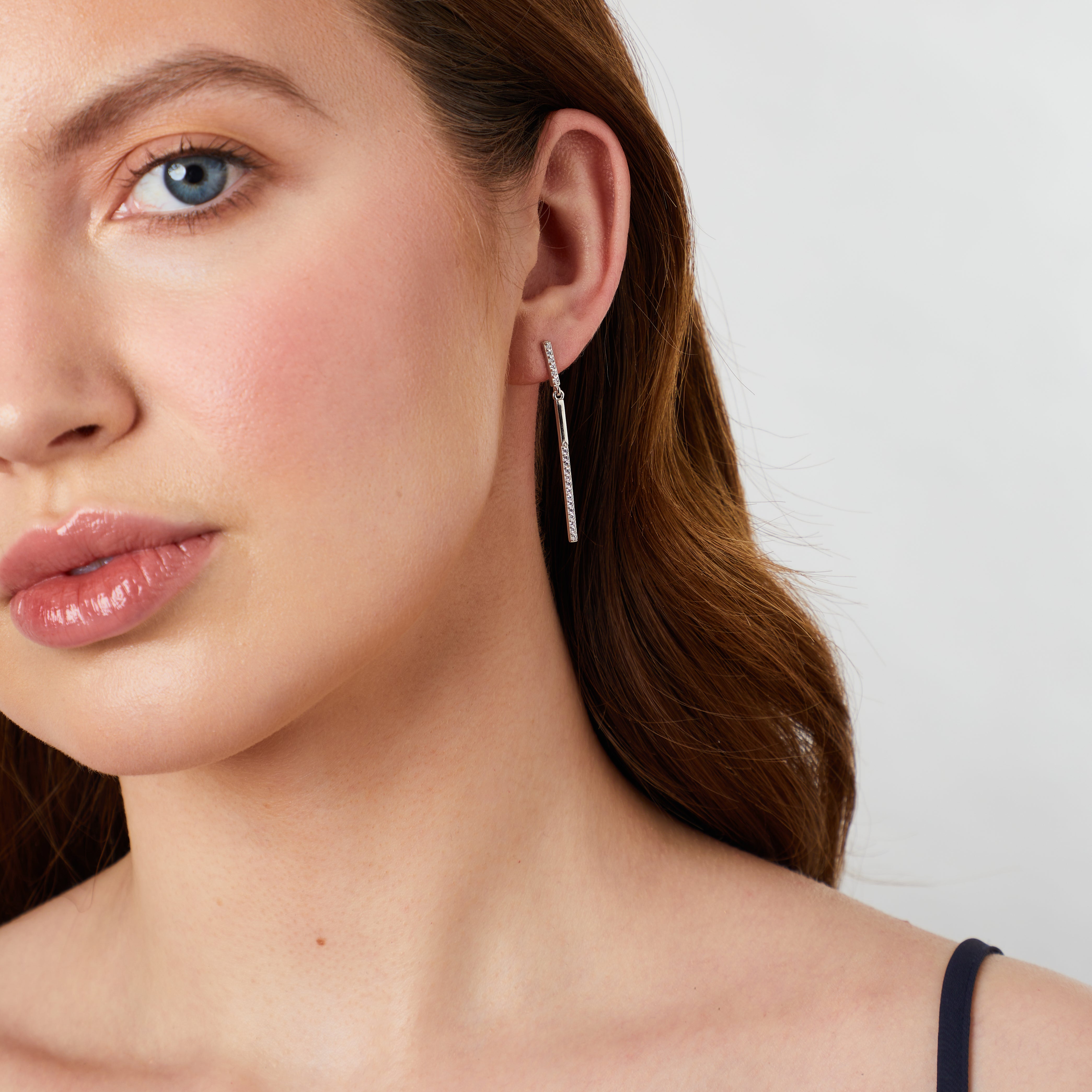 Sterling Silver Thin Bar Drop Earrings