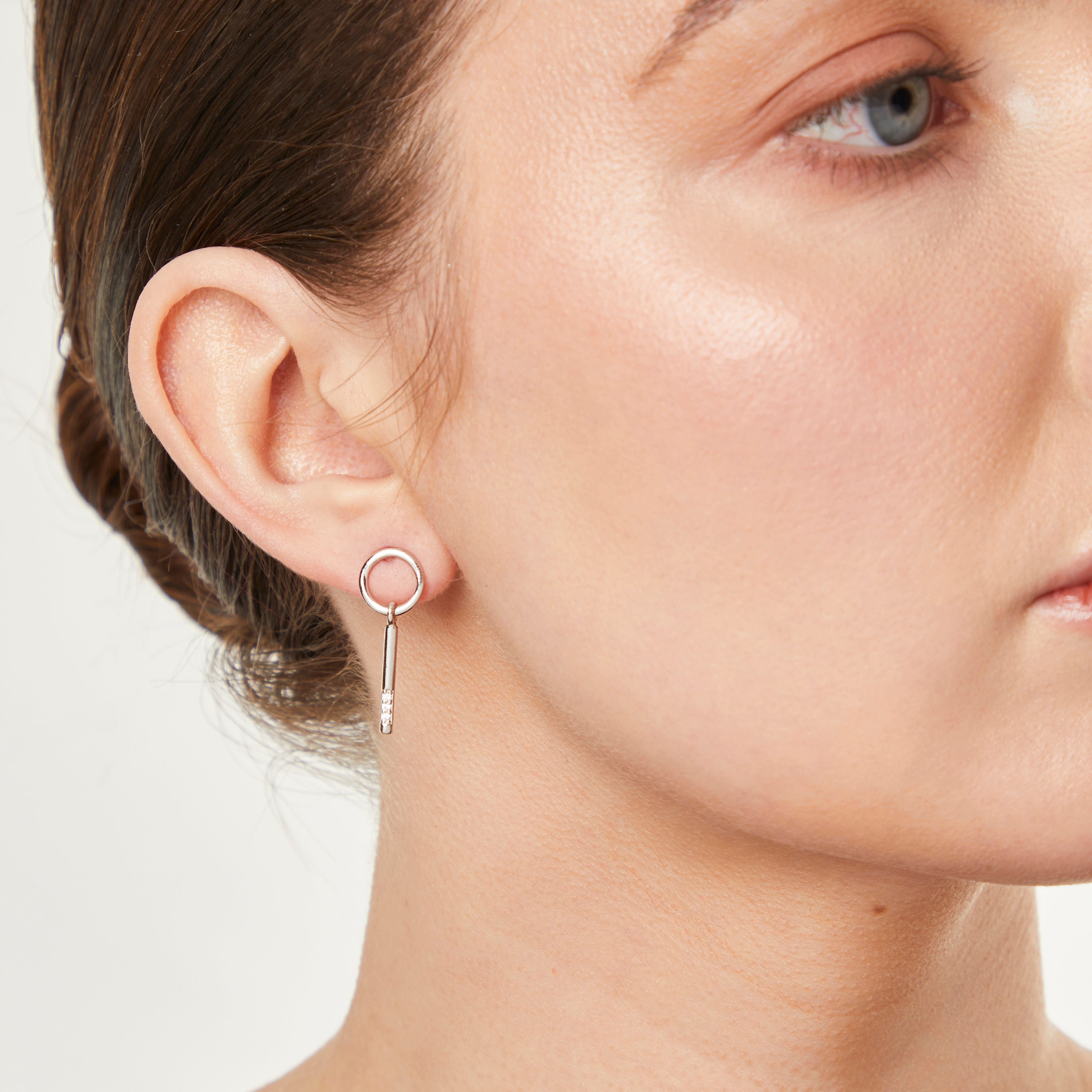 Sterling Silver Circle Bar  Drop  Earrings