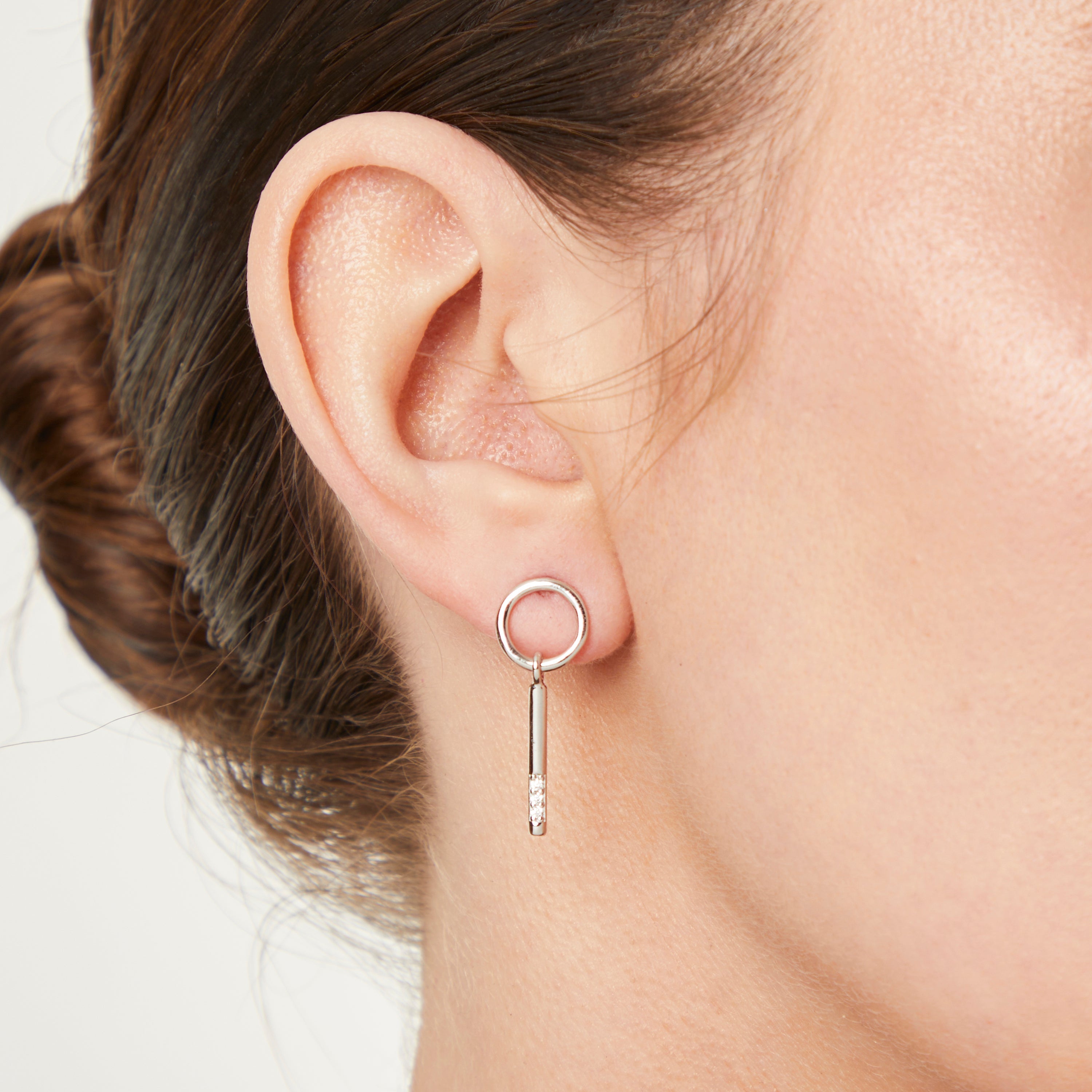 Sterling Silver Circle Bar  Drop  Earrings