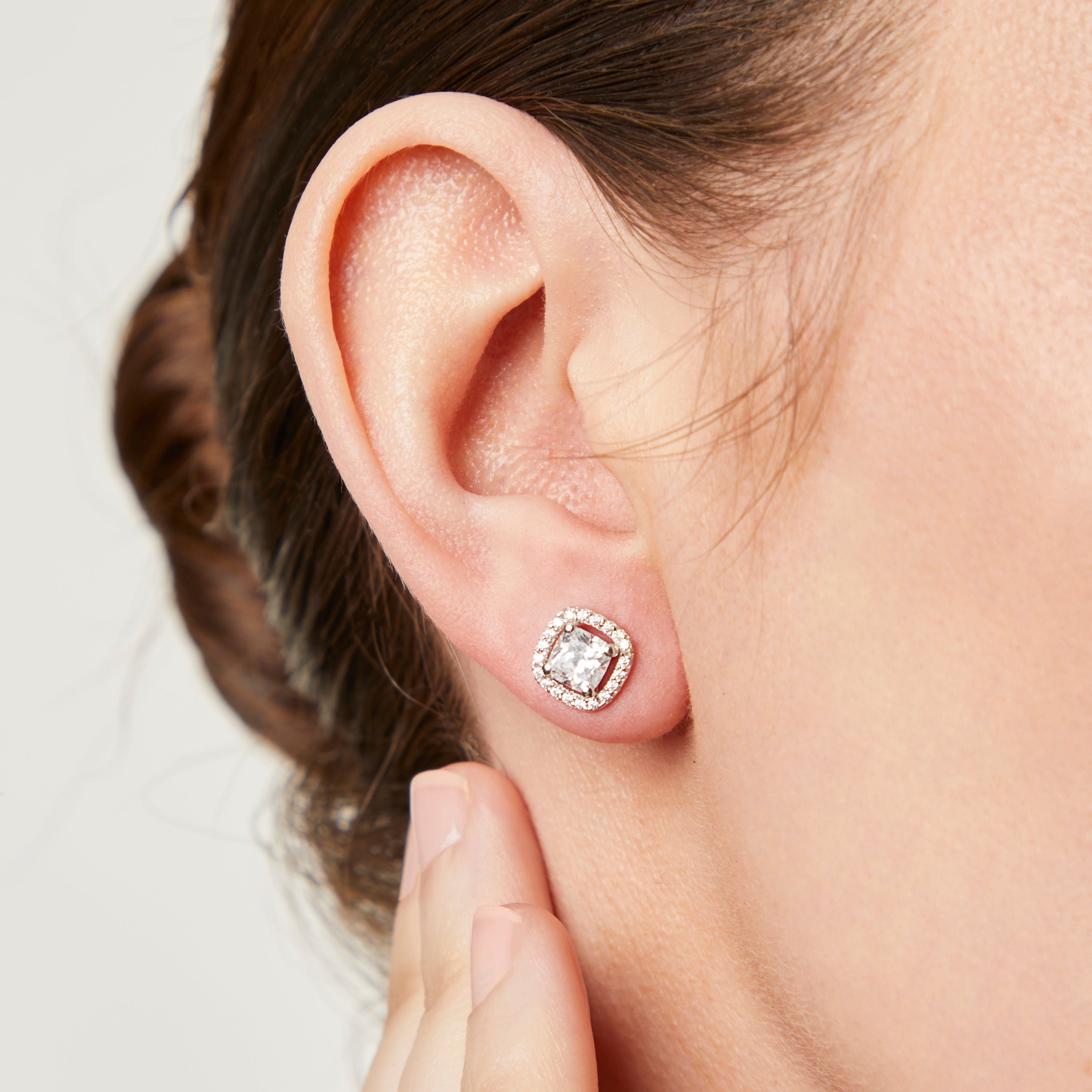 Sterling Silver Small Cushion Cut Halo Earrings