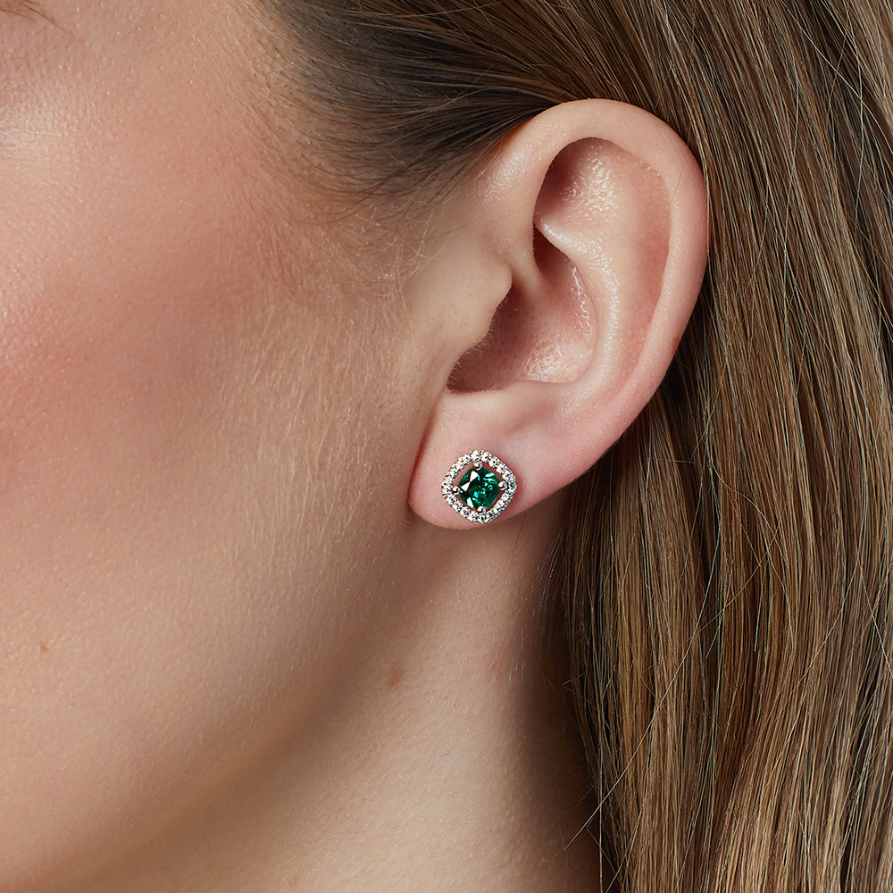 Sterling Silver Small Green Halo Earrings