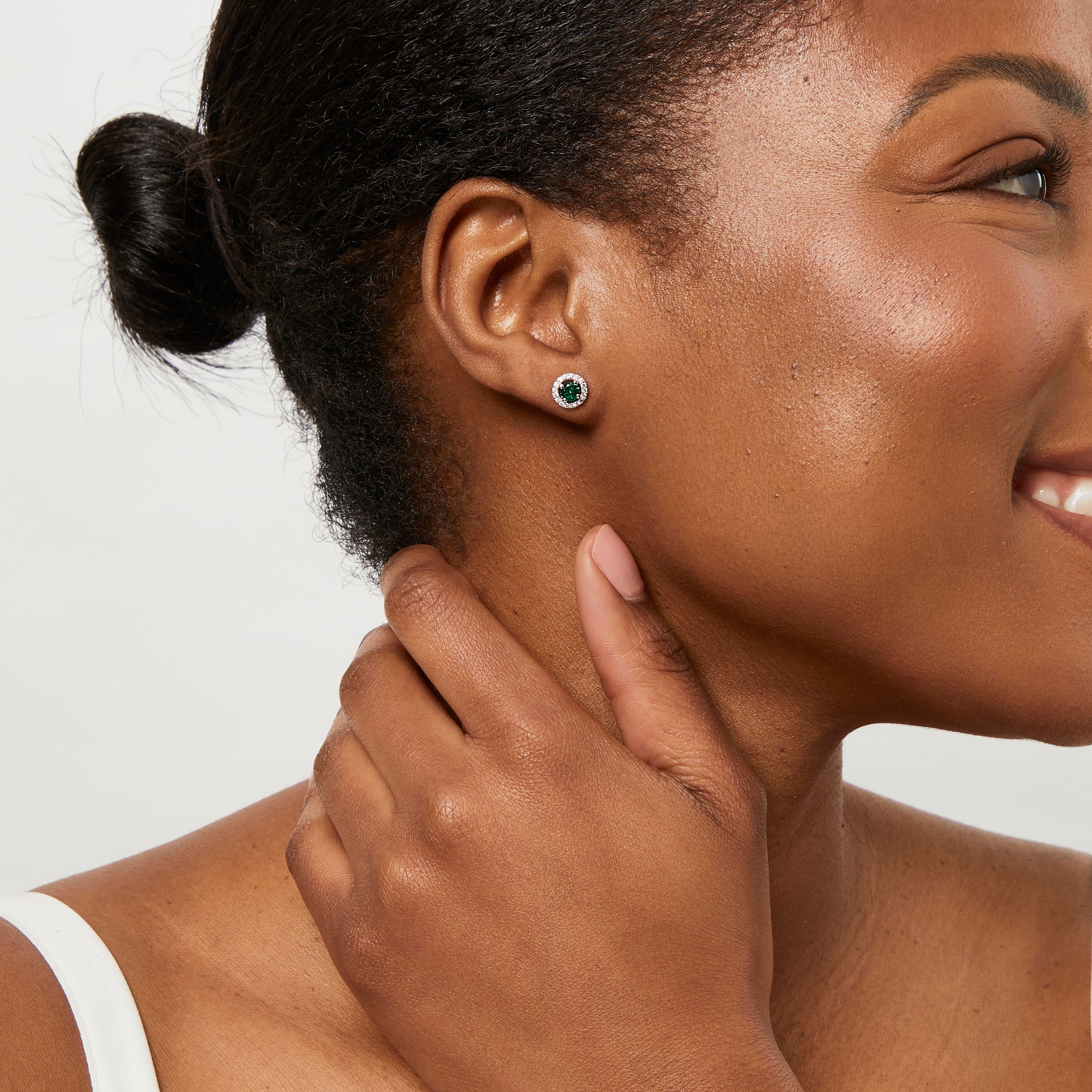 Sterling Silver Green Halo Stud Earrings