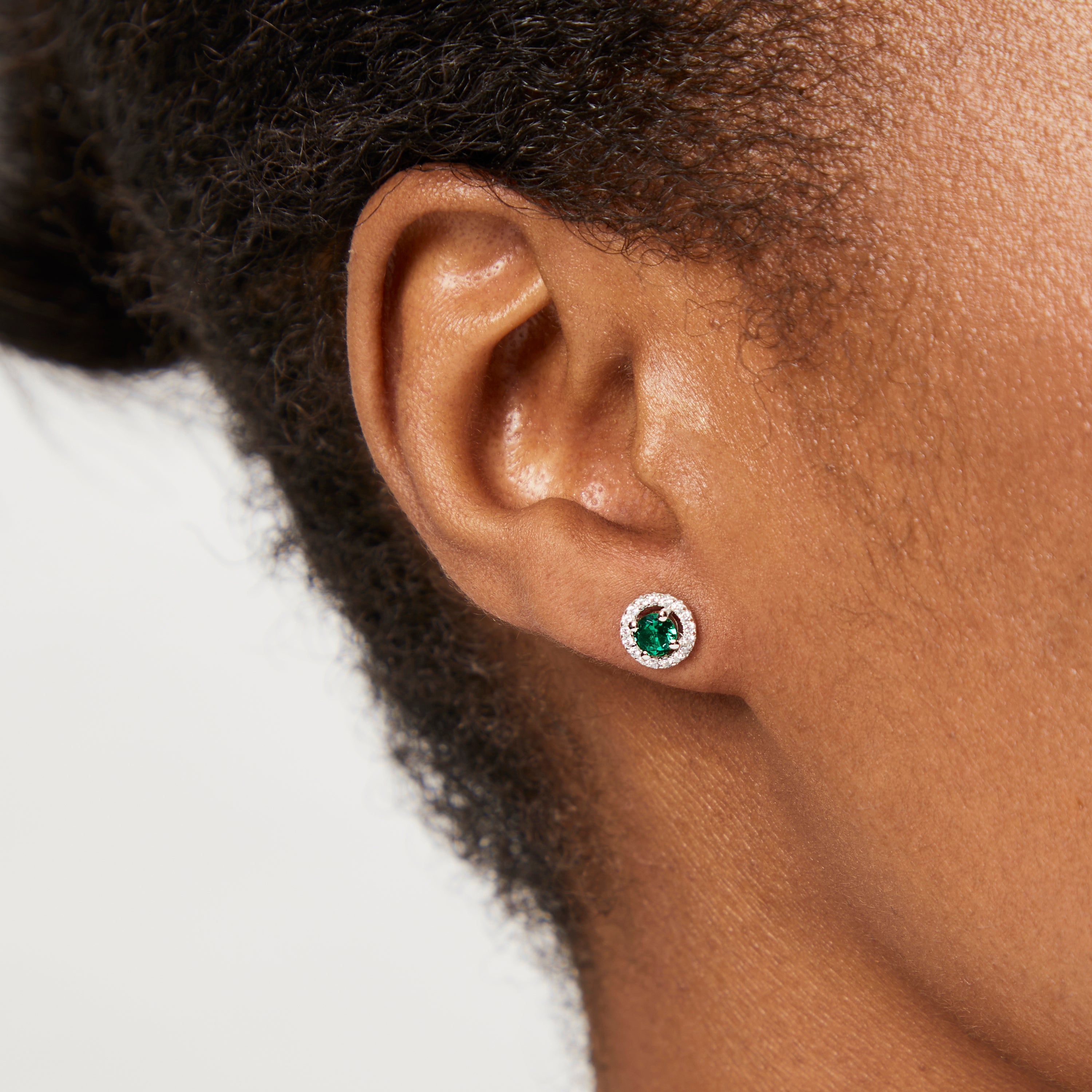 Sterling Silver Green Halo Stud Earrings