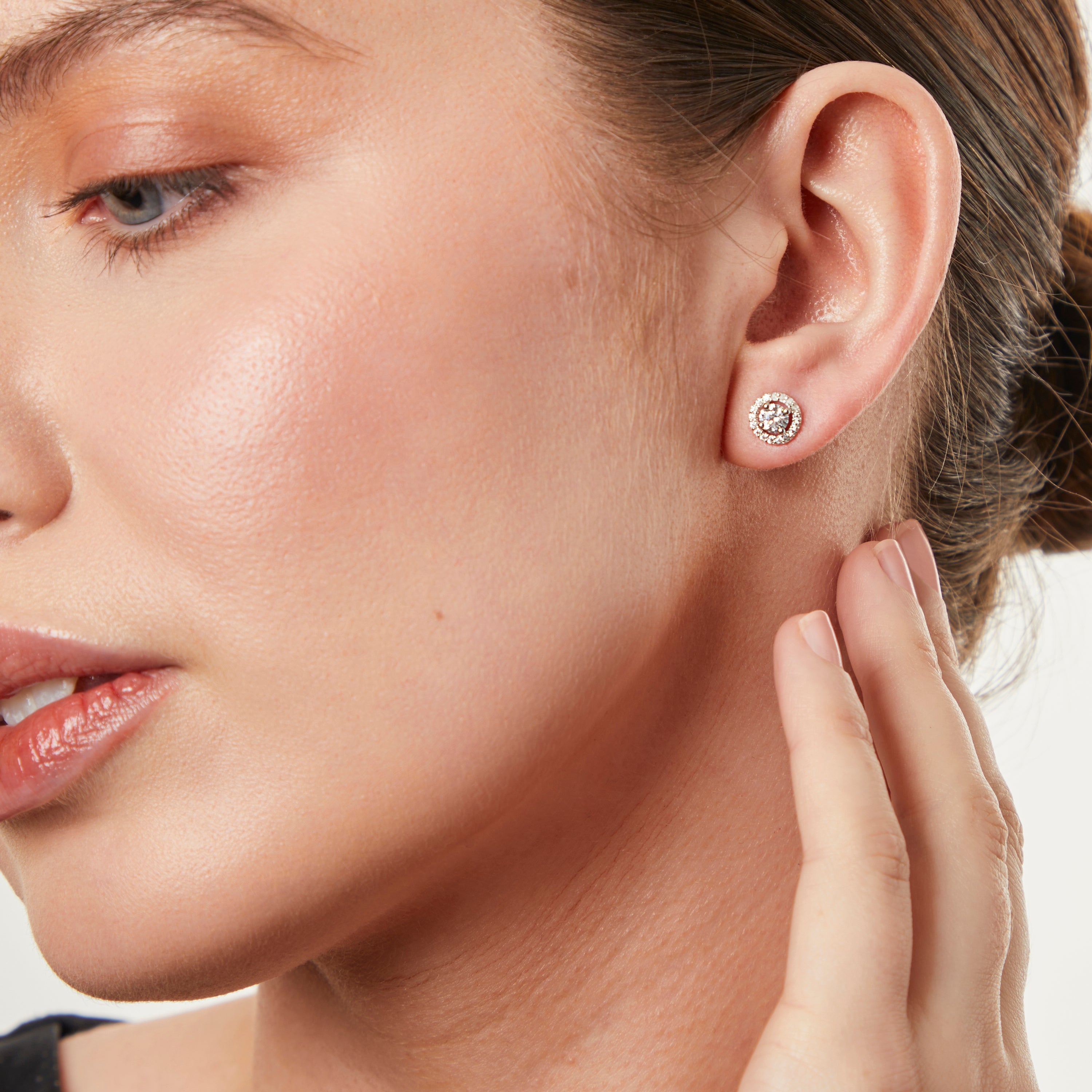 Sterling Silver Small Round Halo Stud Earrings