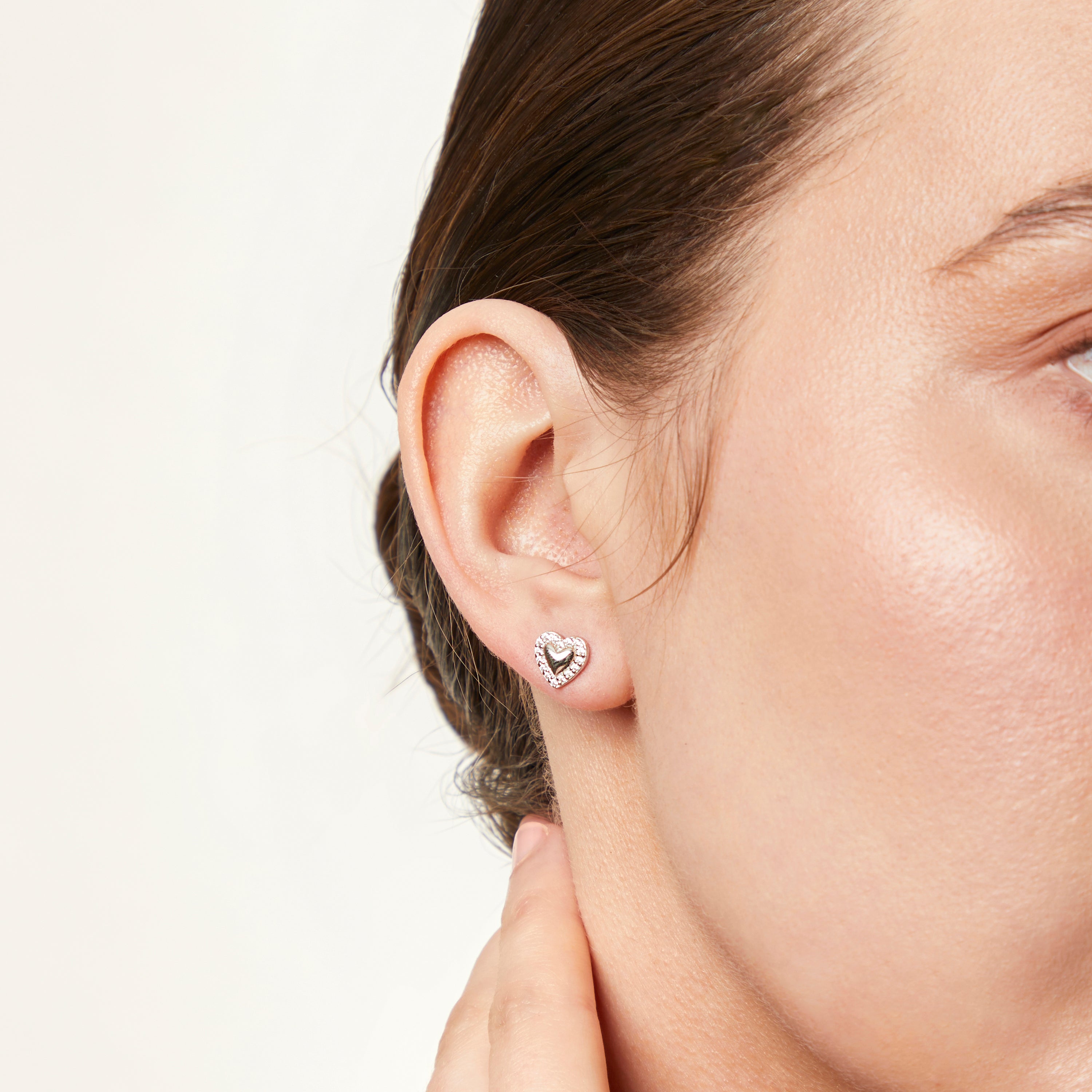 Sterling Silver Solid Heart Halo Stud Earrings