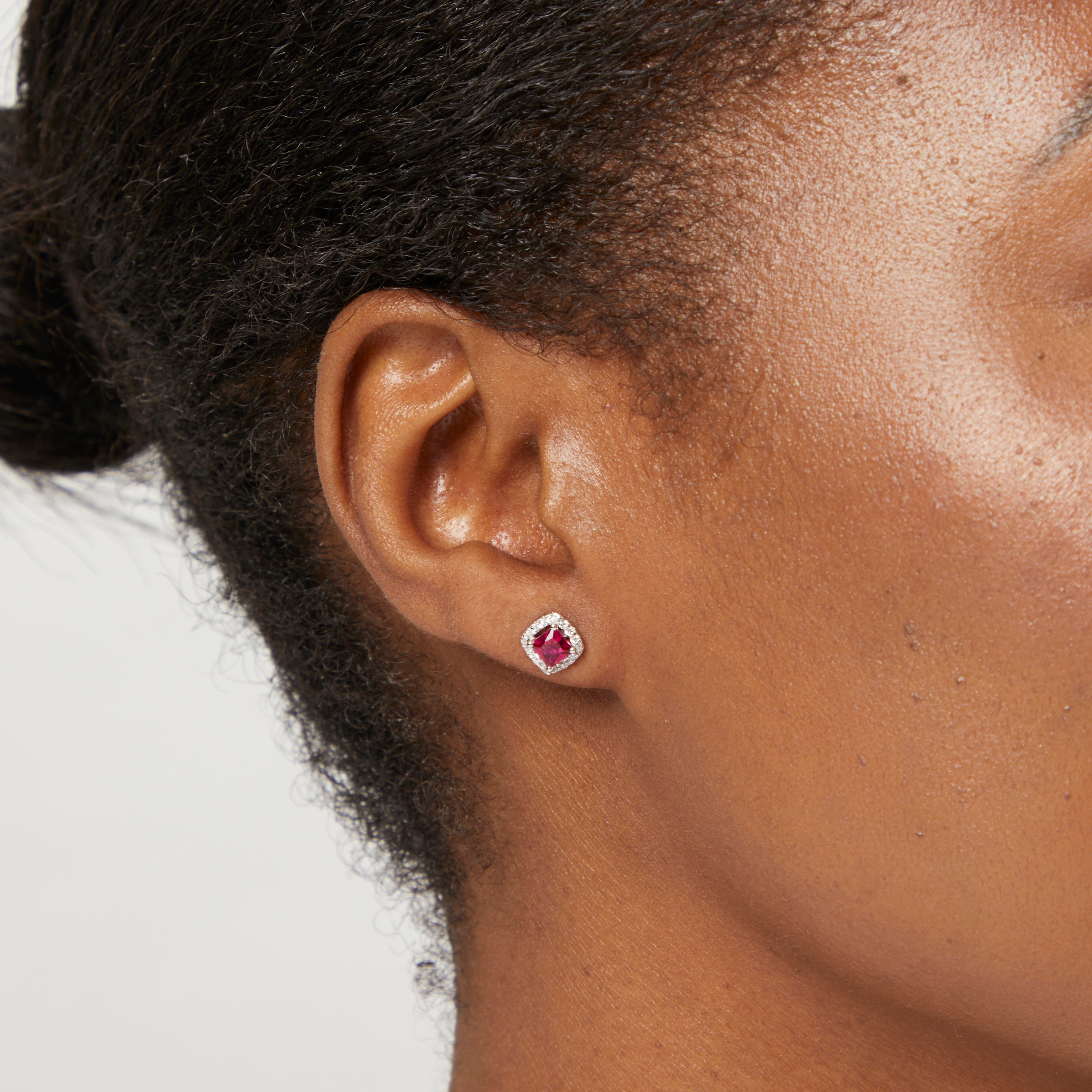 Sterling Silver Ruby Red  CZ Halo Earrings