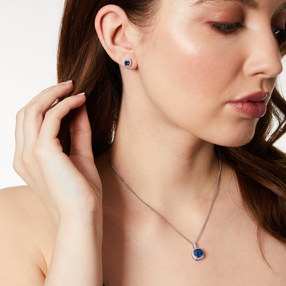 Sterling Silver Small  Blue  Halo Earrings