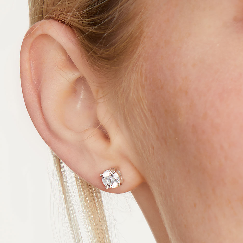 Sterling Silver Solitaire Cubic Zirconia Stud Earrings