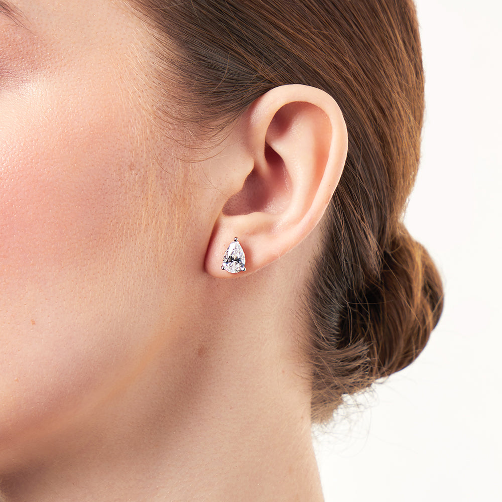 Sterling Silver Large Pear Shaped Cubic Zirconia Earrings