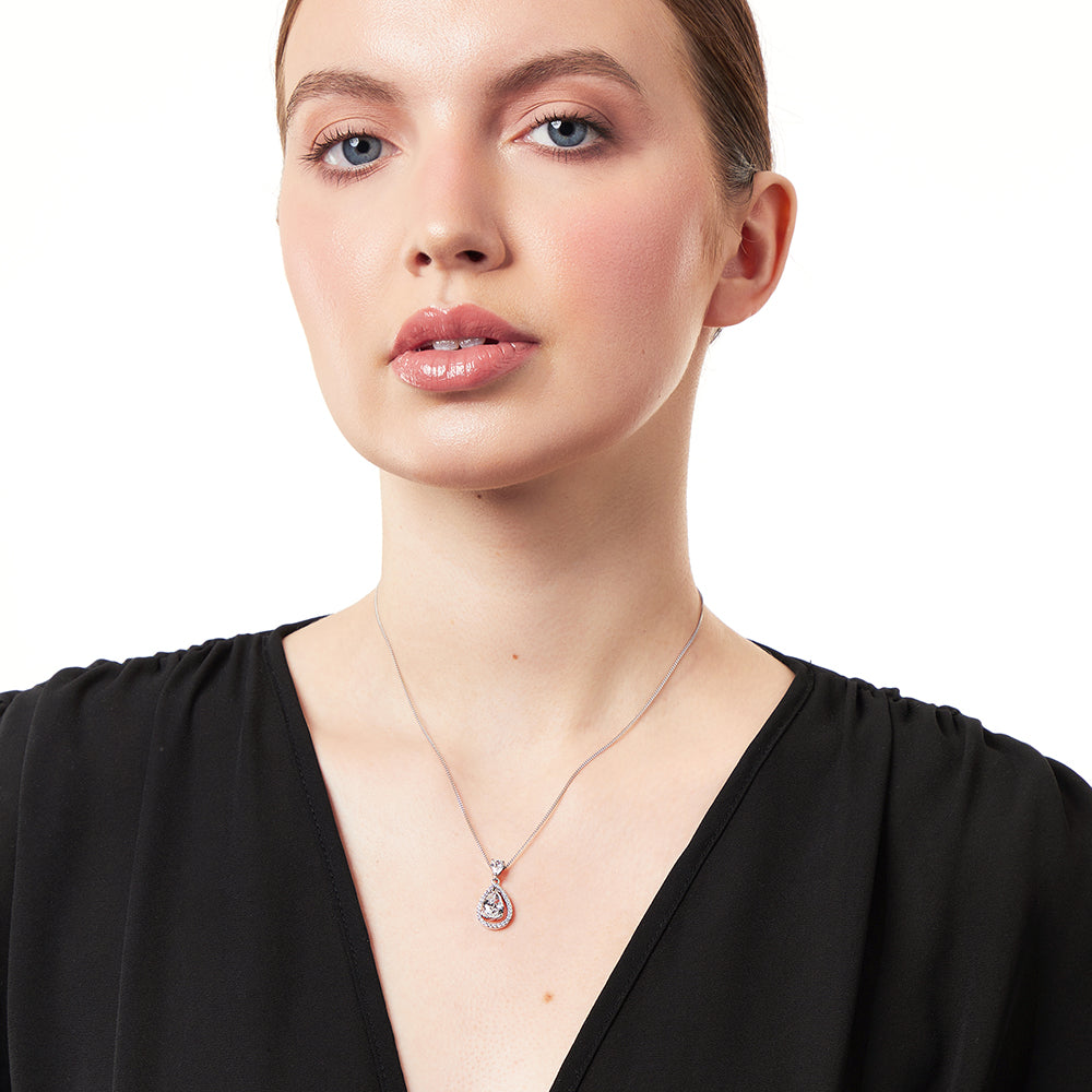 Sterling Silver Suspended Halo Teardrop Pendant