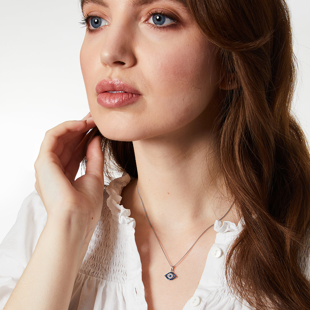 Sterling Silver Blue  Evil Eye Necklace