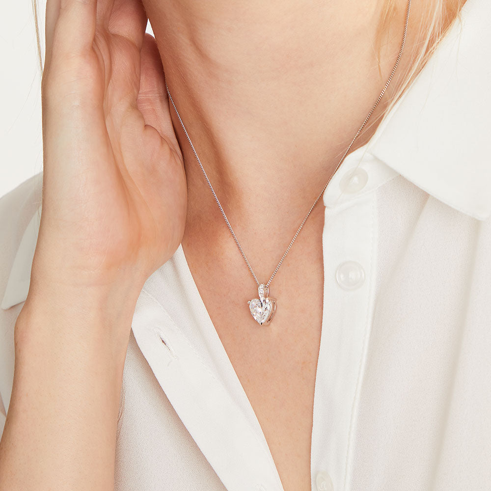 Sterling Silver Cubic Zirconia Solitaire  Heart Pendant