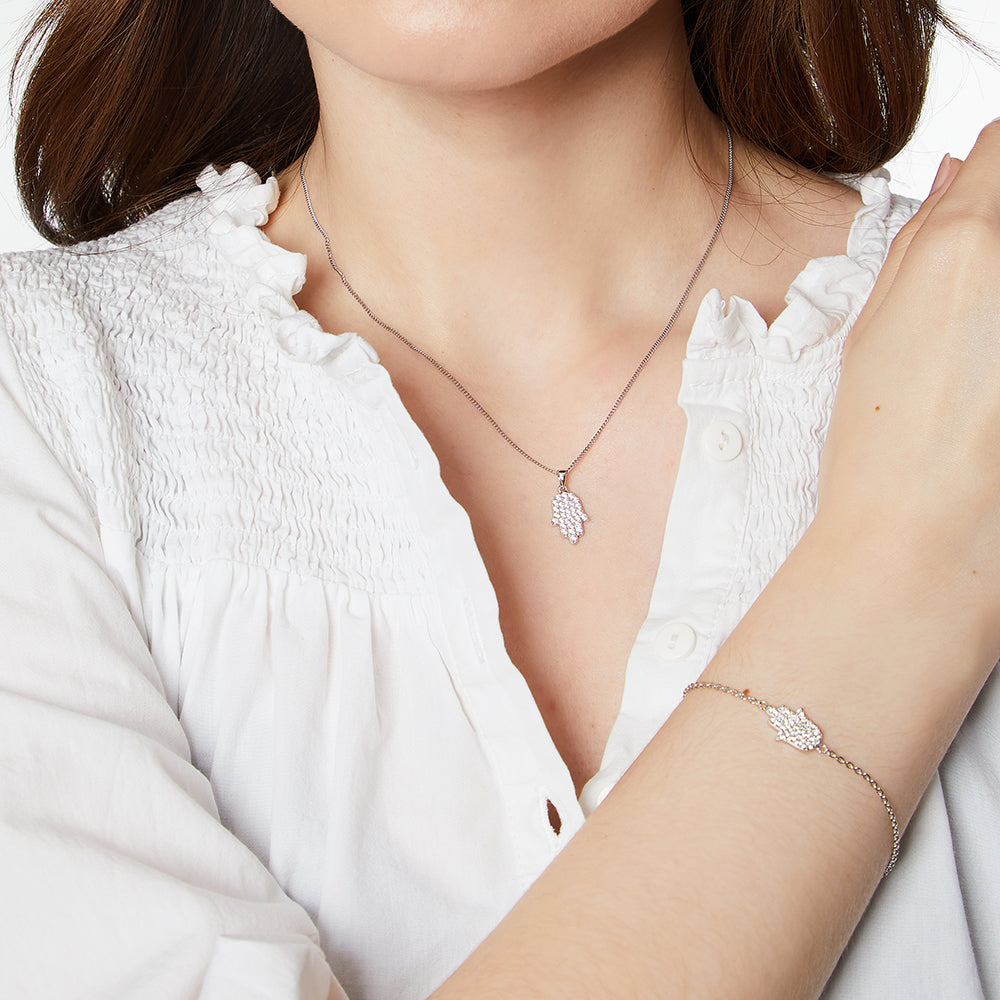 Sterling Silver Hamsa Hand Necklace