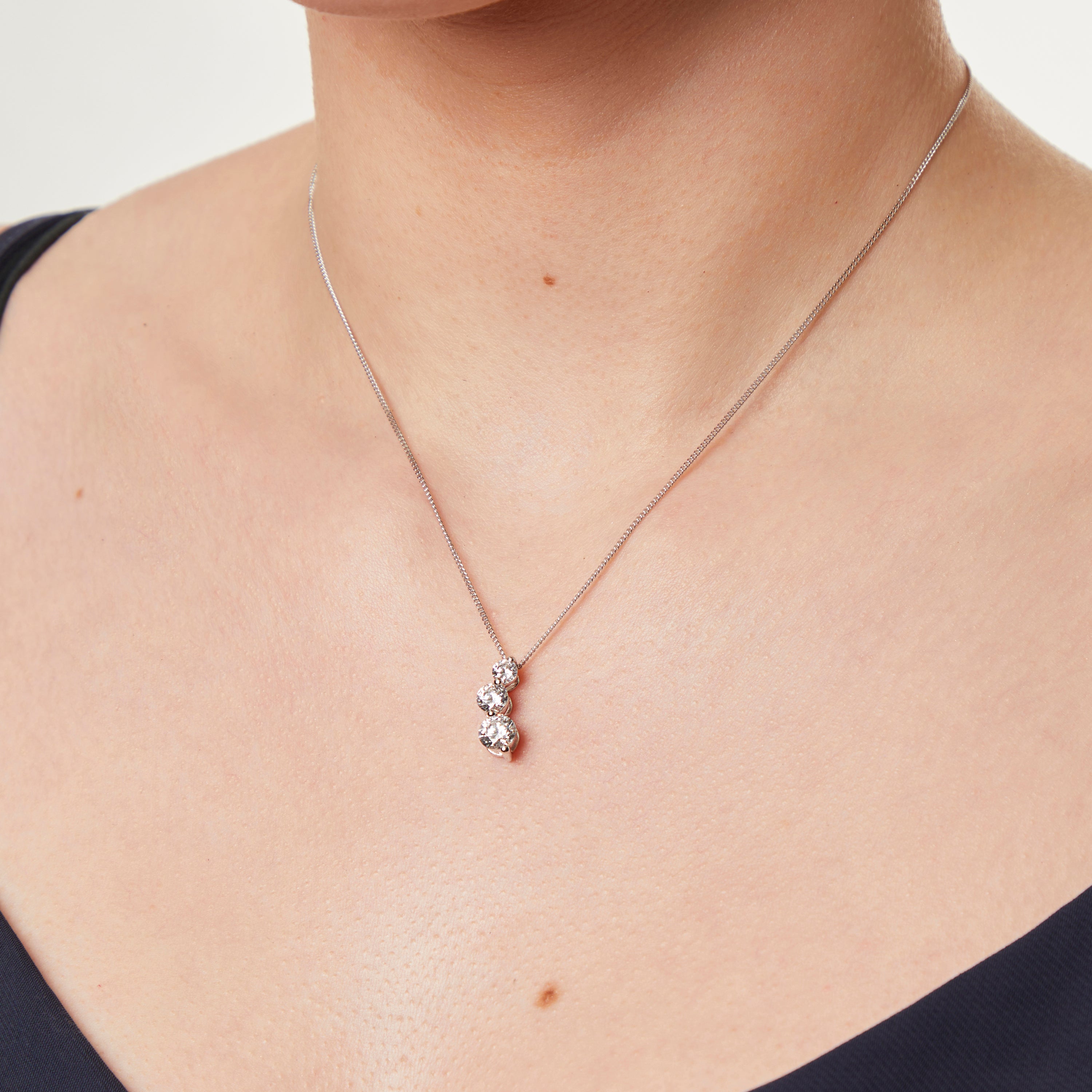 Sterling Silver Three Stone Drop Cubic Pendant