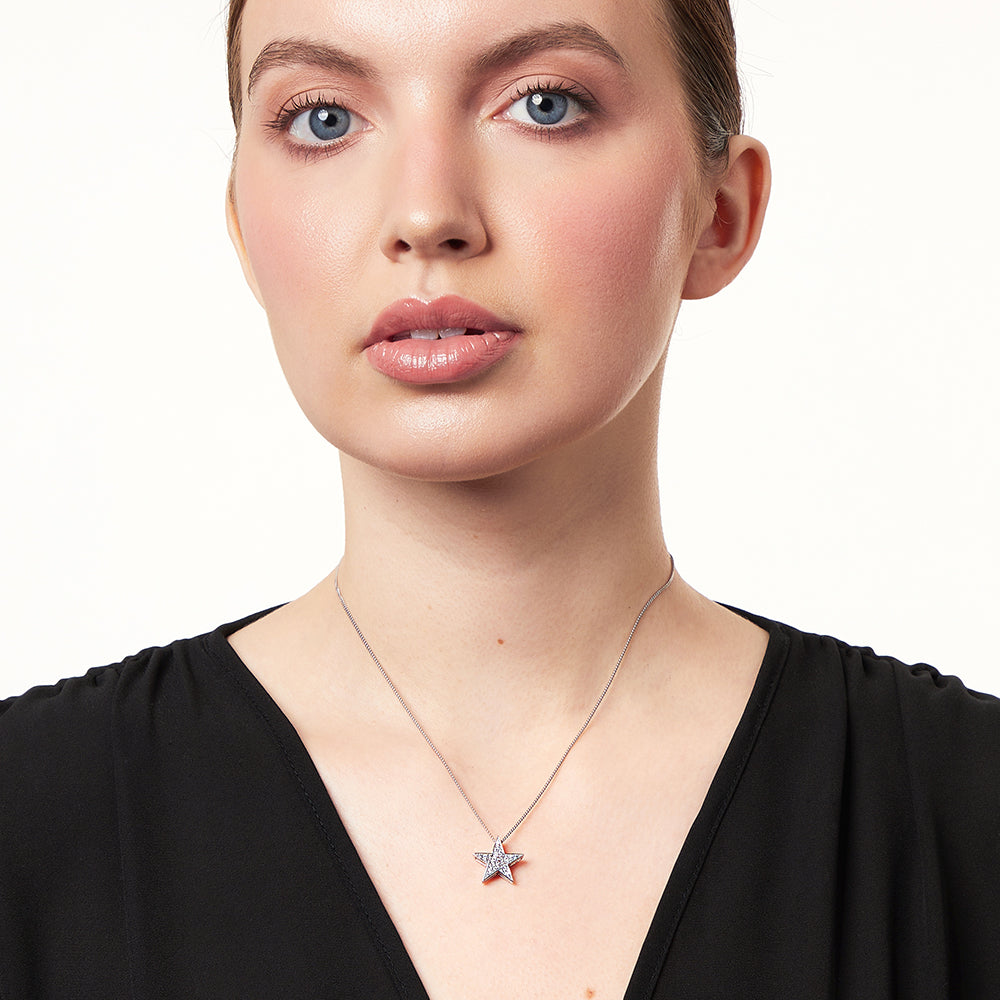 Sterling Silver Single Star  Pave Pendant