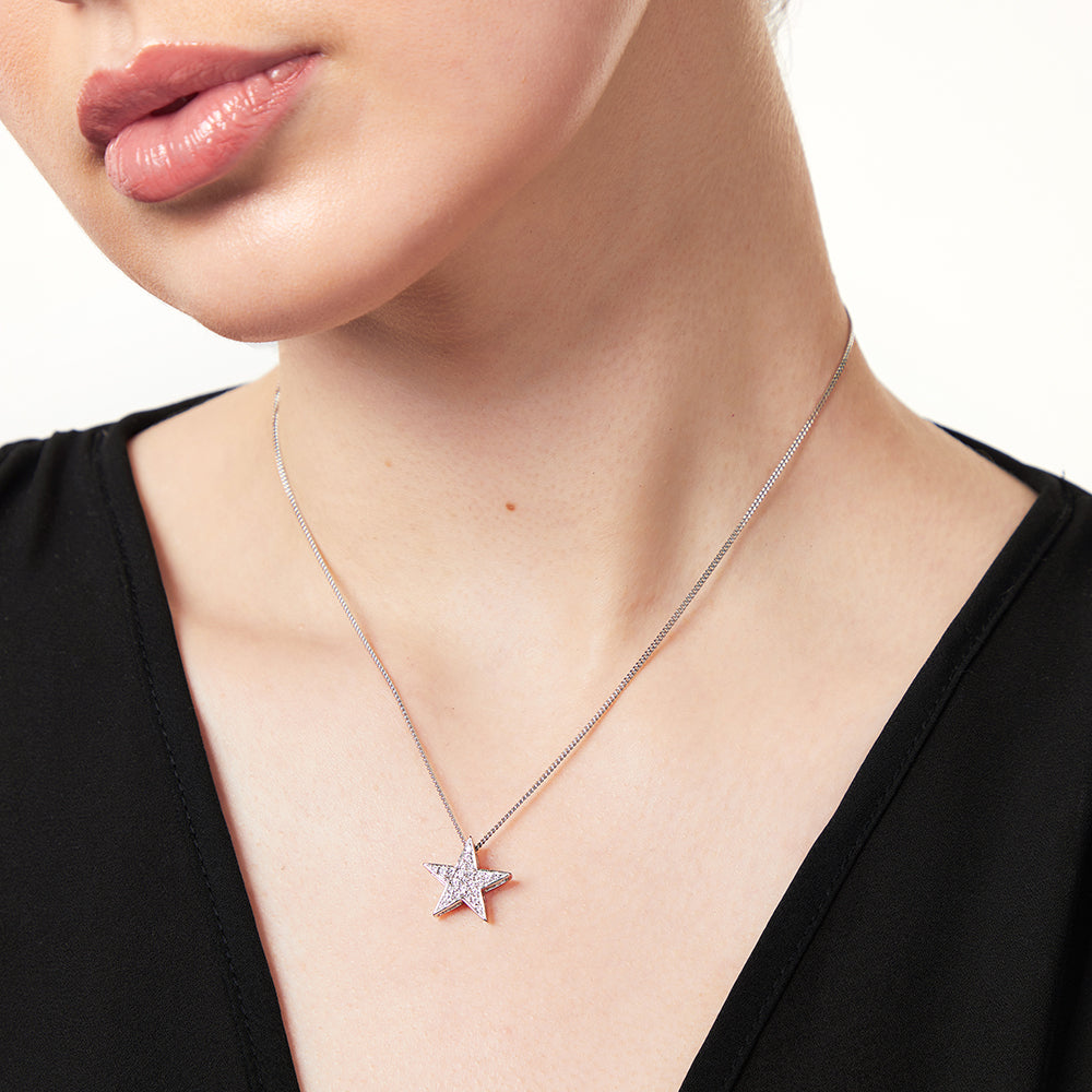 Sterling Silver Single Star  Pave Pendant